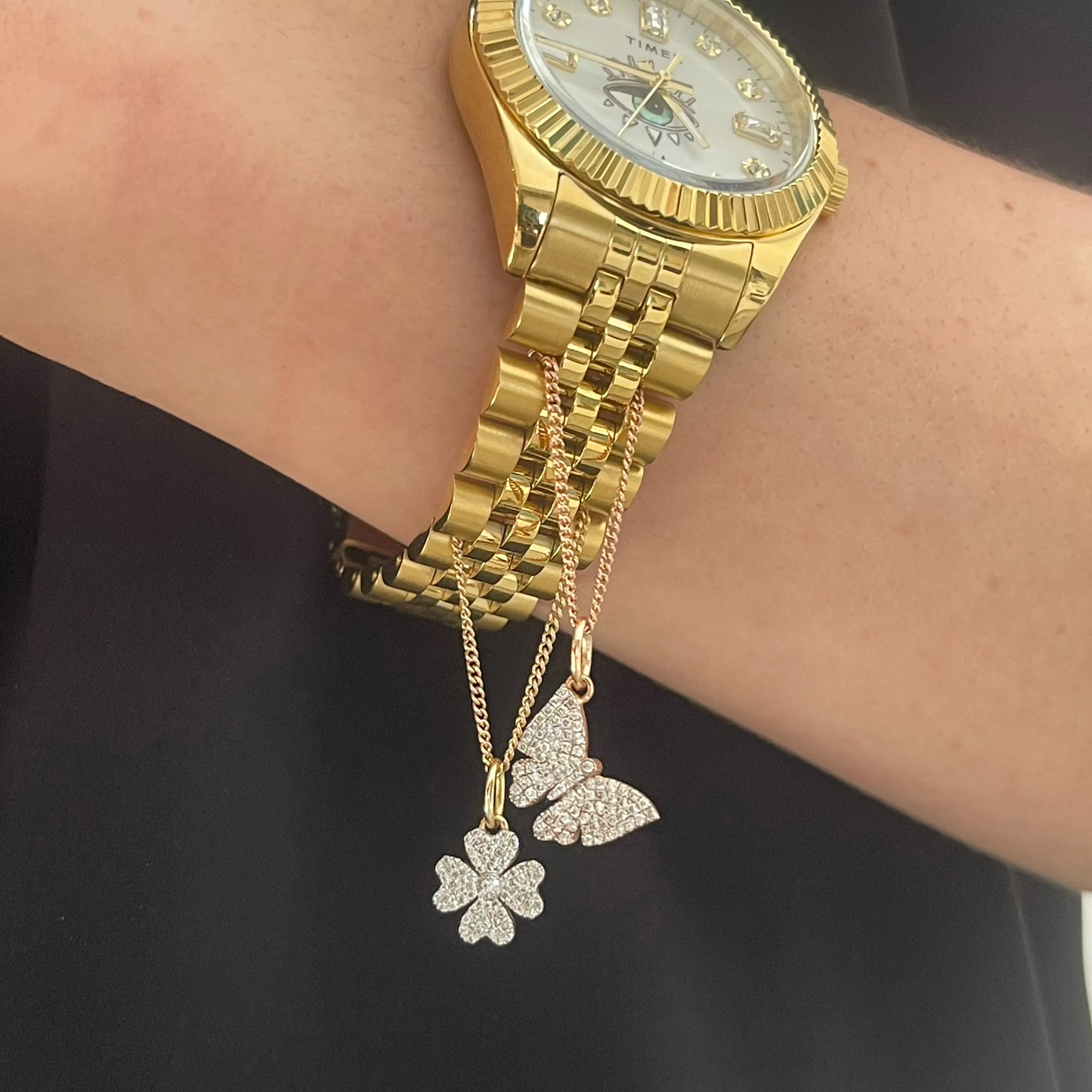 Diamond Butterfly Watch Charm Bracelet