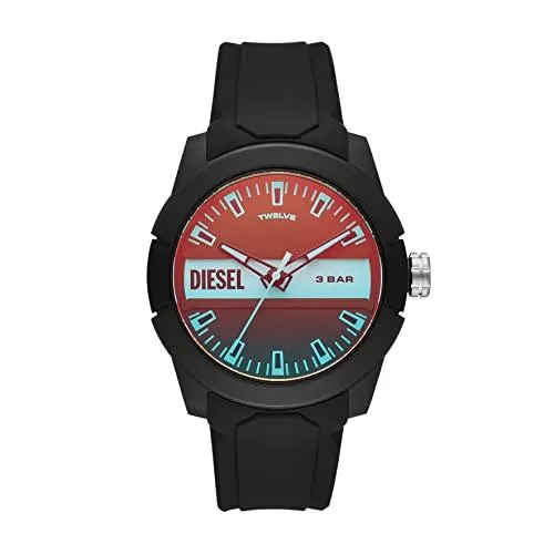 Diesel Men's Double Up Quartz Watch with Silicone Strap, Black, 24 (Model: DZ1982)