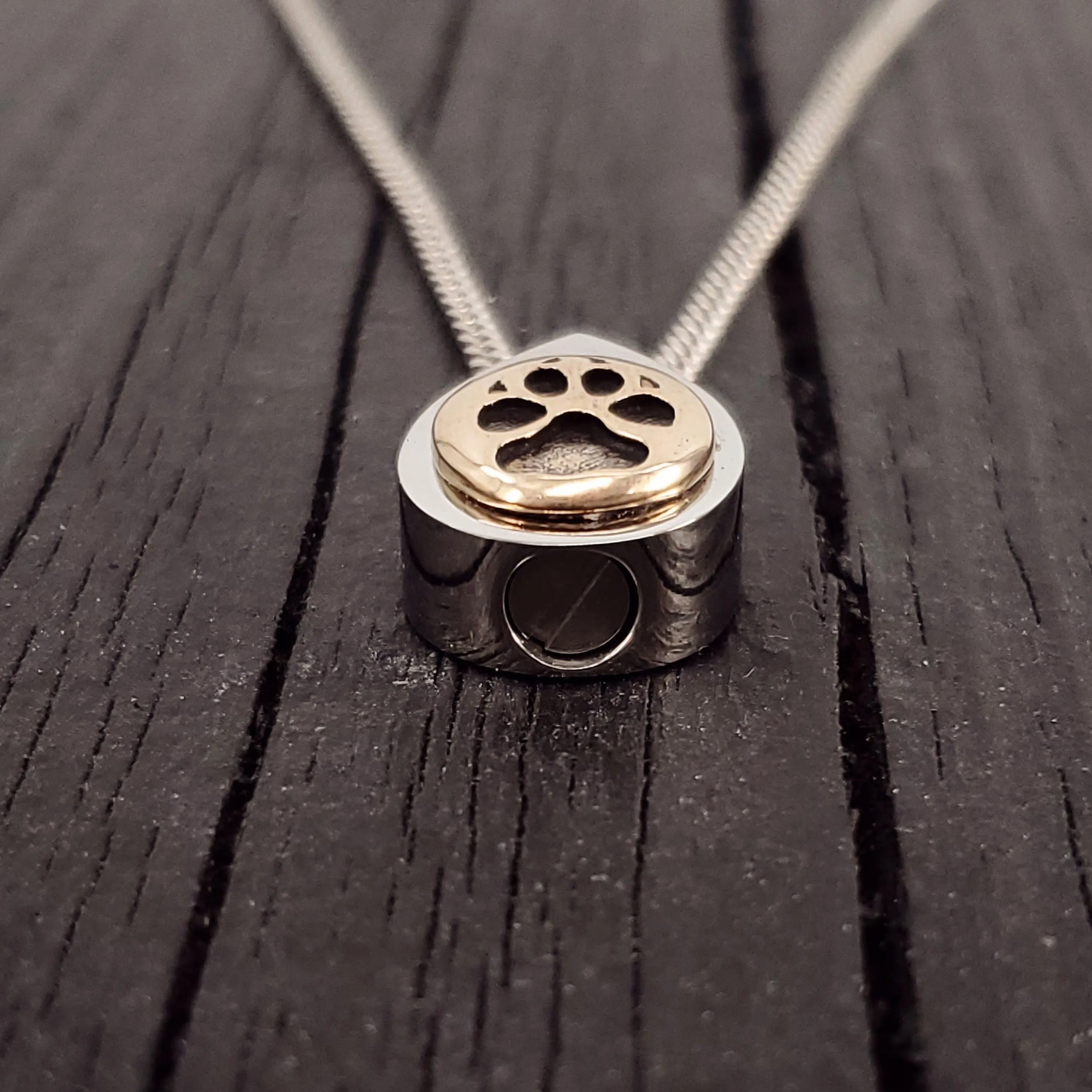 Dog Paw Print Tear Drop Cremation Ash Urn Necklace - Sold Bronze on Stainless Steel - Custom Engraved Personalised Mourning Pet Urn