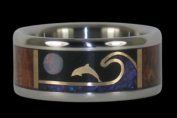 Dolphin Ring with Opal and Koa Wood