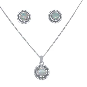 Double Halo Synthetic Opal Necklace and Stud Earrings Set