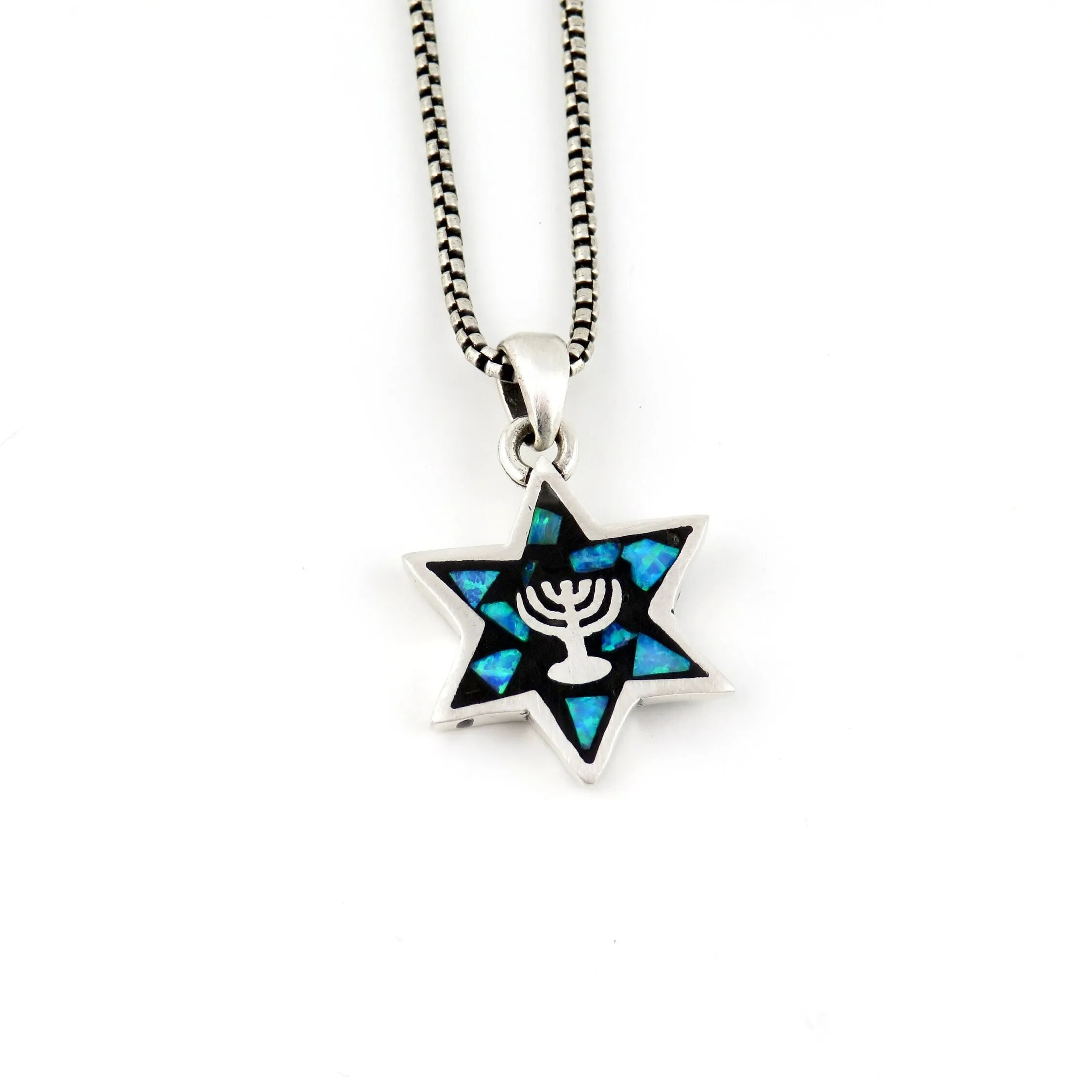 Double-Sided Opal Star of David/Menorah Necklace