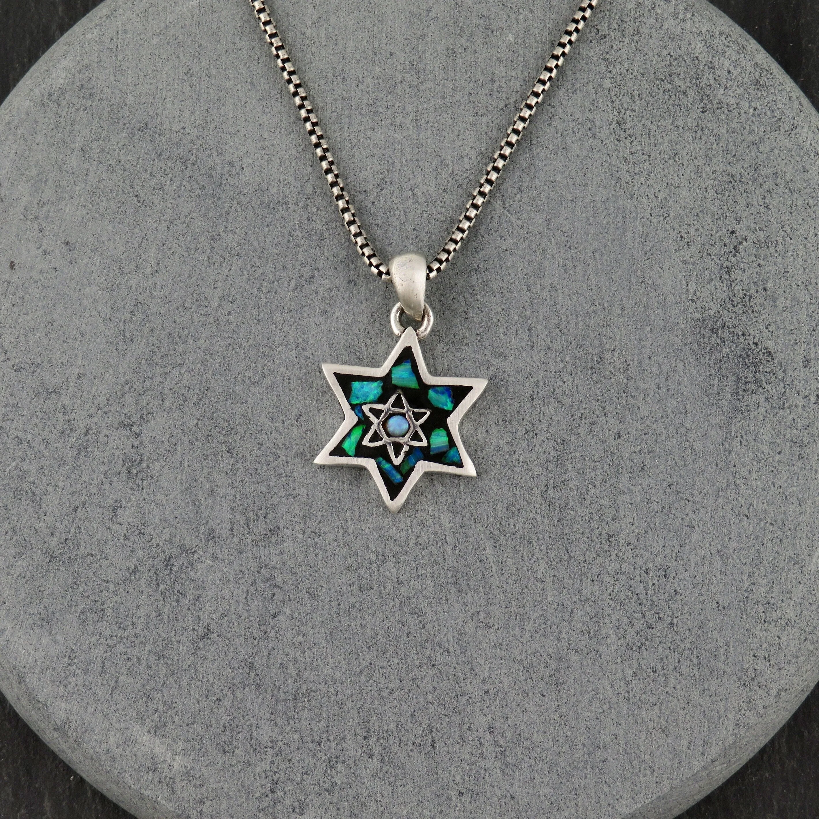 Double-Sided Opal Star of David/Menorah Necklace