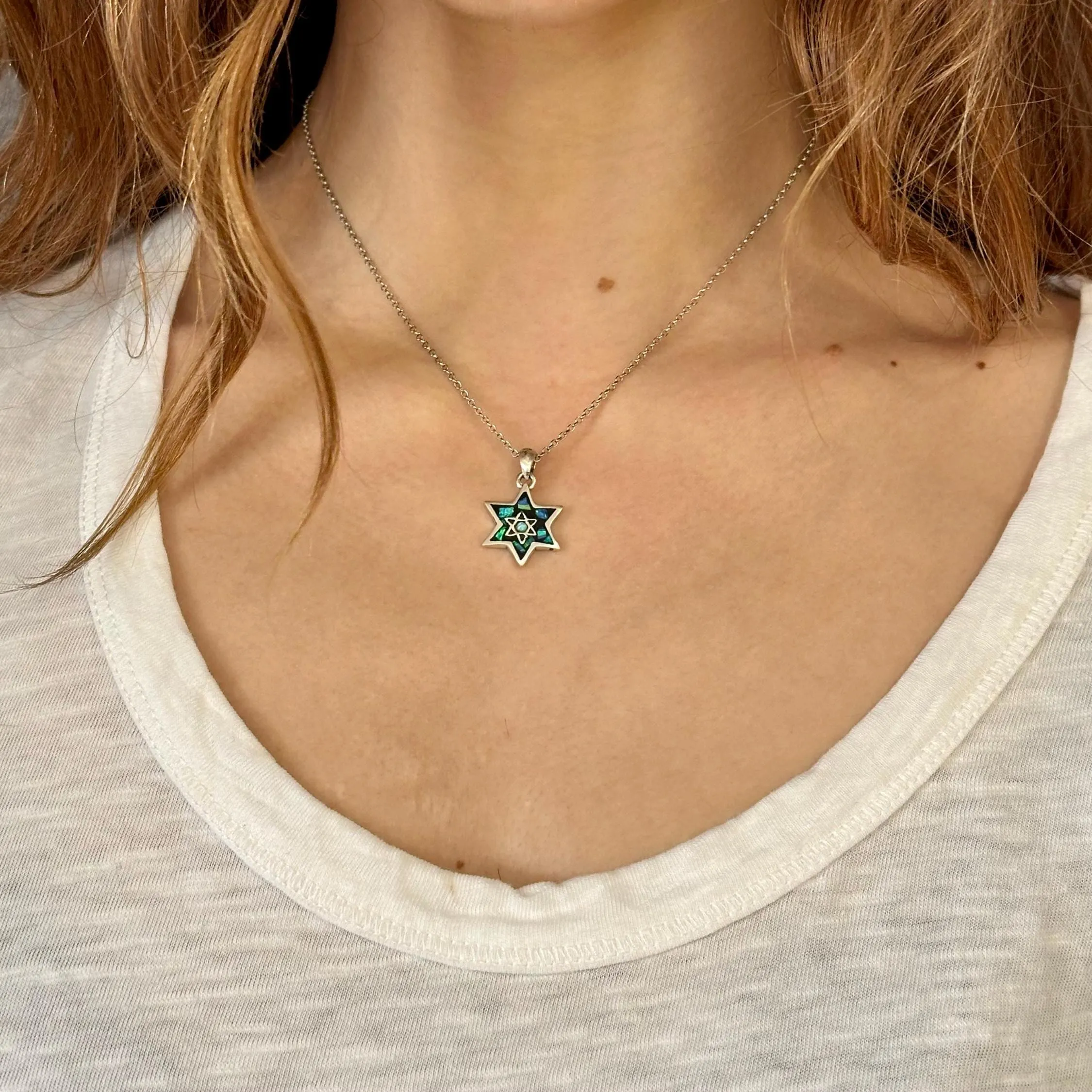 Double-Sided Opal Star of David/Menorah Necklace