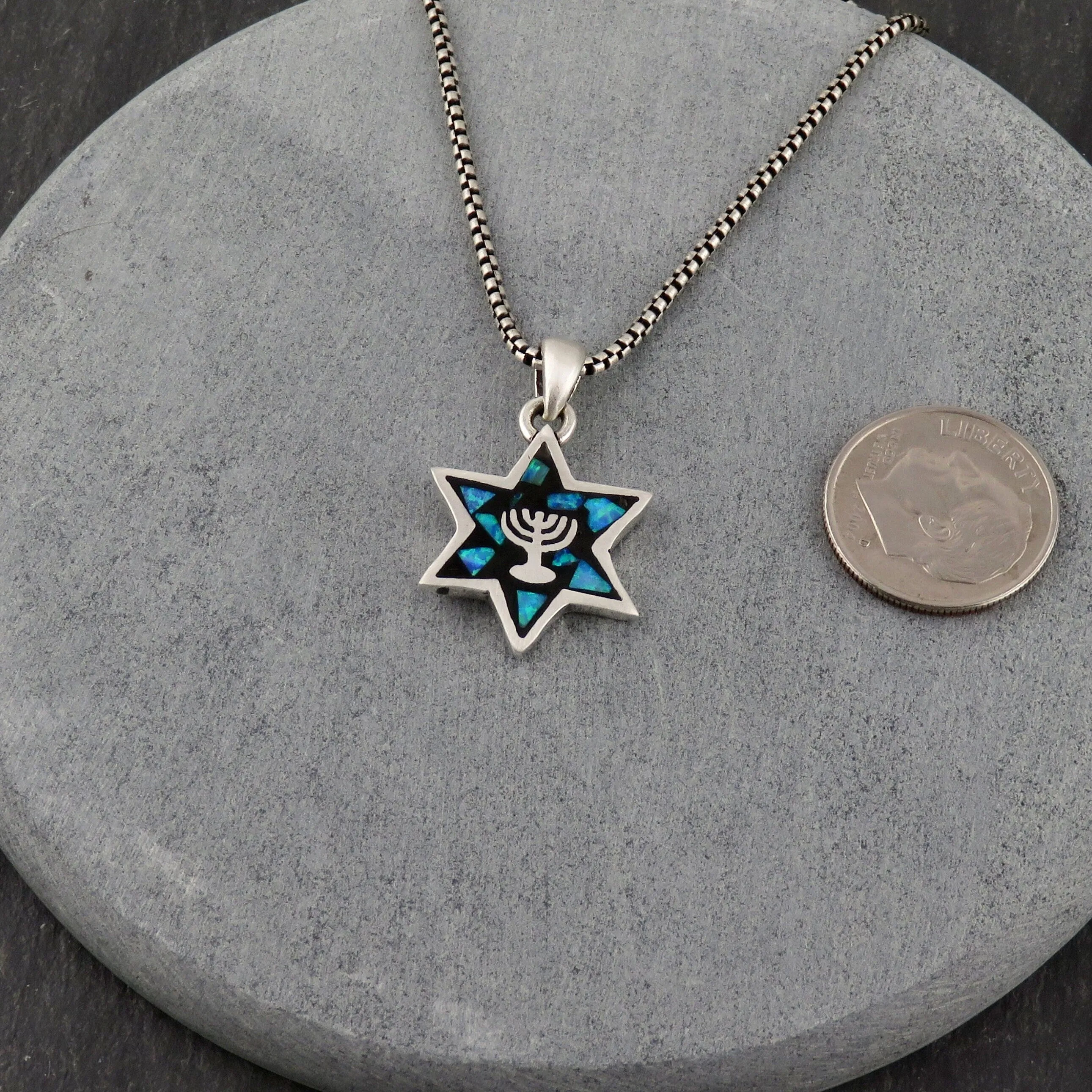 Double-Sided Opal Star of David/Menorah Necklace