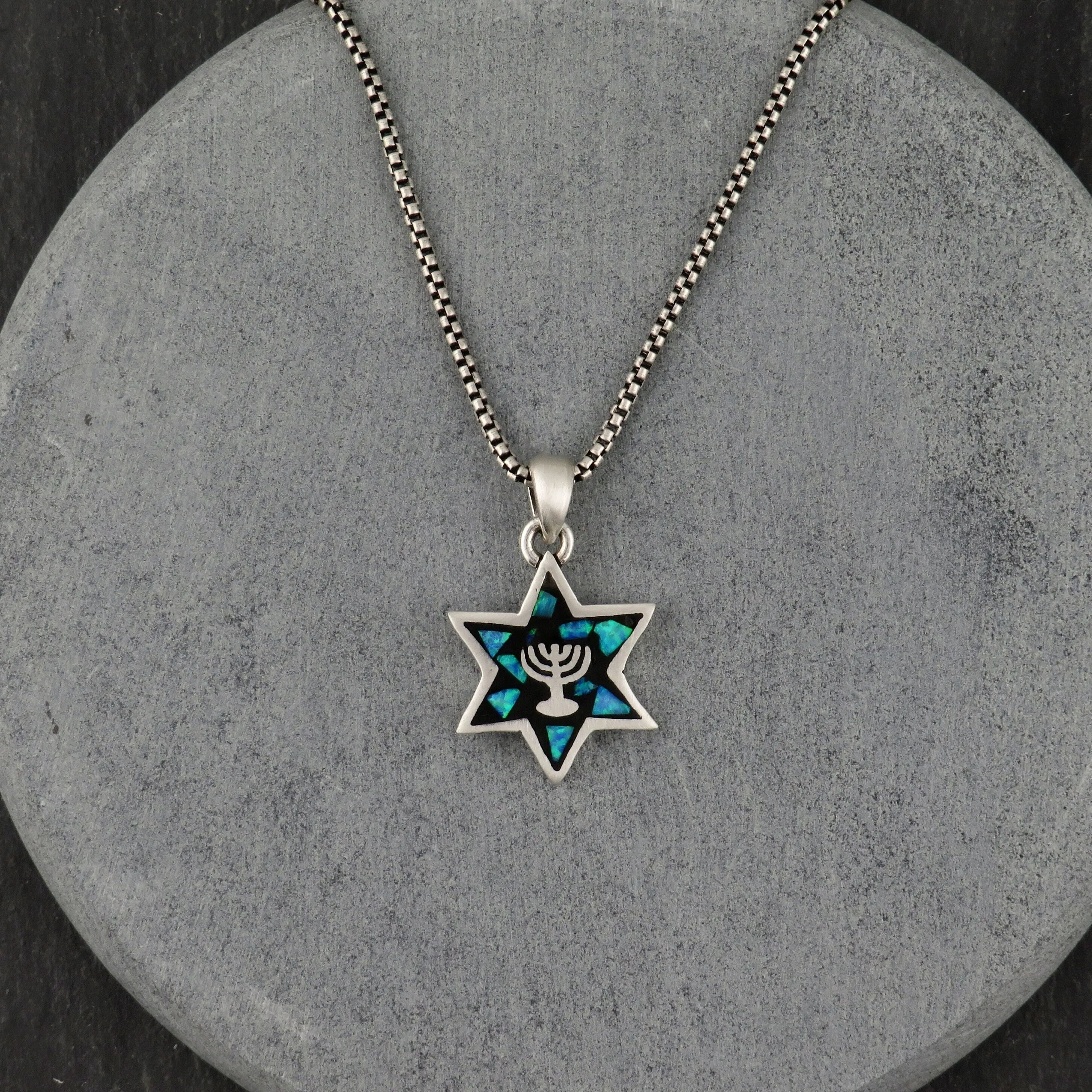 Double-Sided Opal Star of David/Menorah Necklace