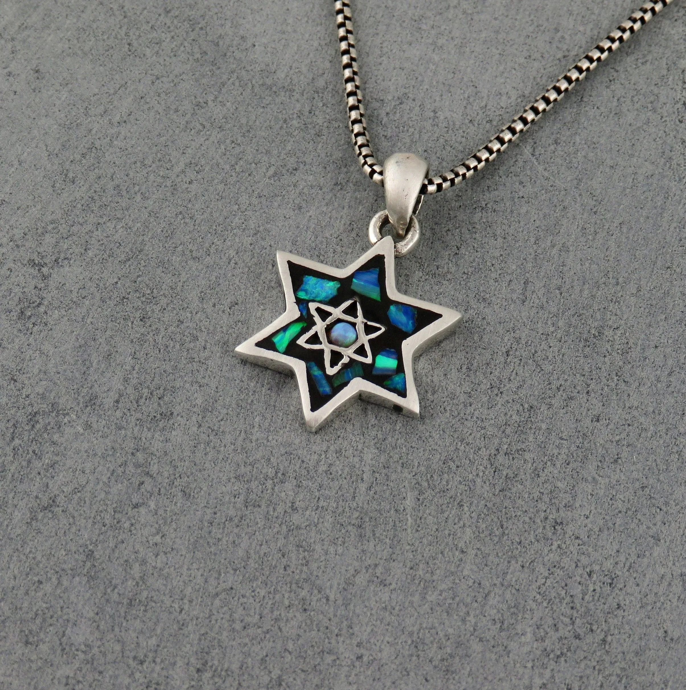 Double-Sided Opal Star of David/Menorah Necklace