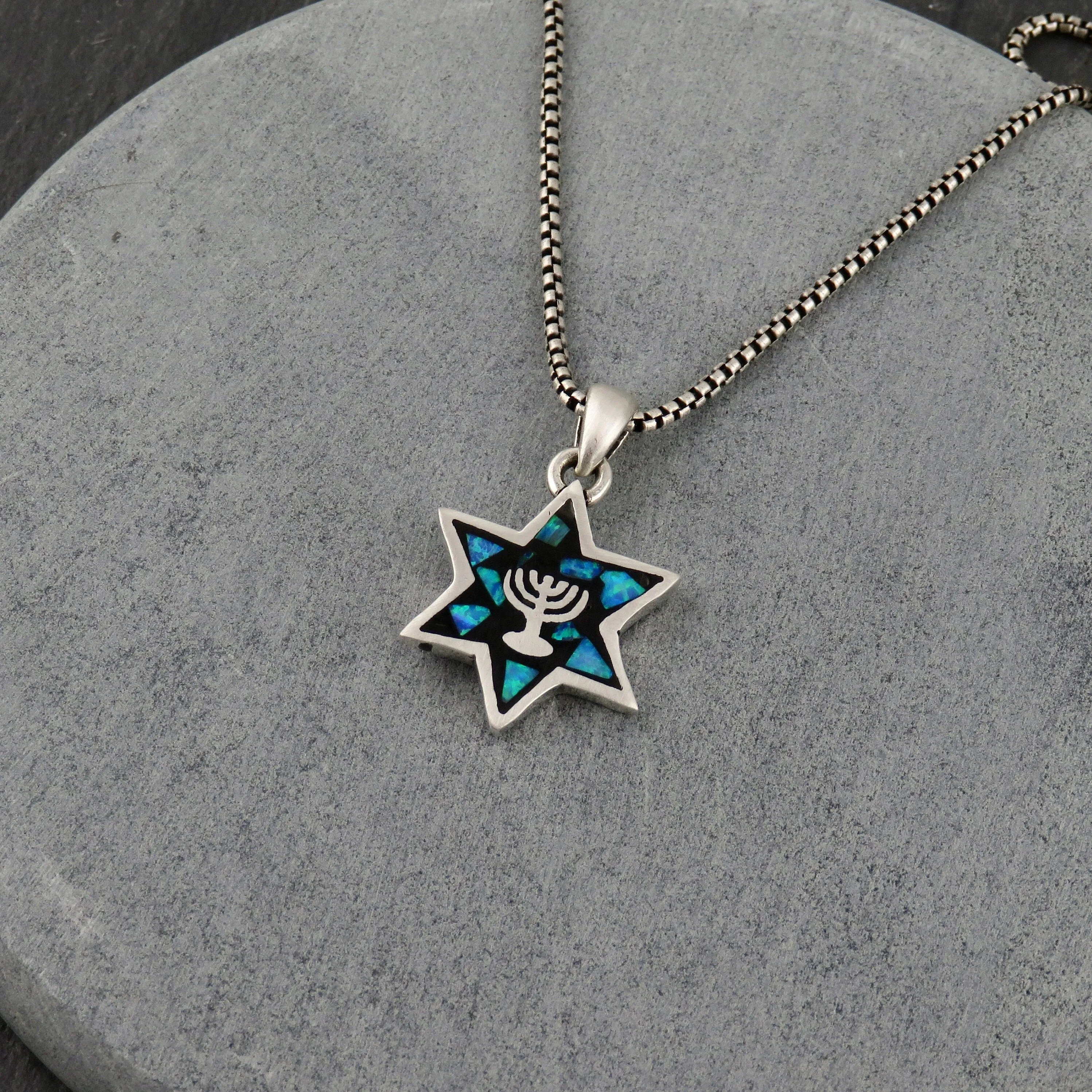 Double-Sided Opal Star of David/Menorah Necklace