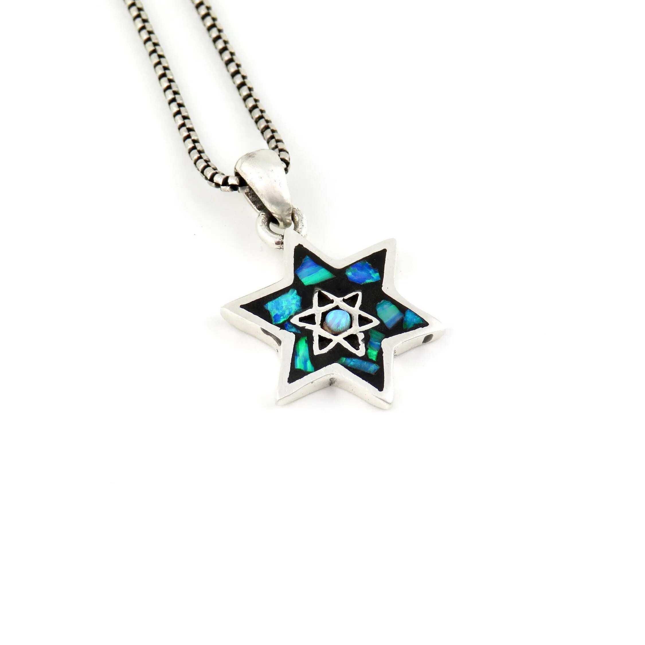 Double-Sided Opal Star of David/Menorah Necklace