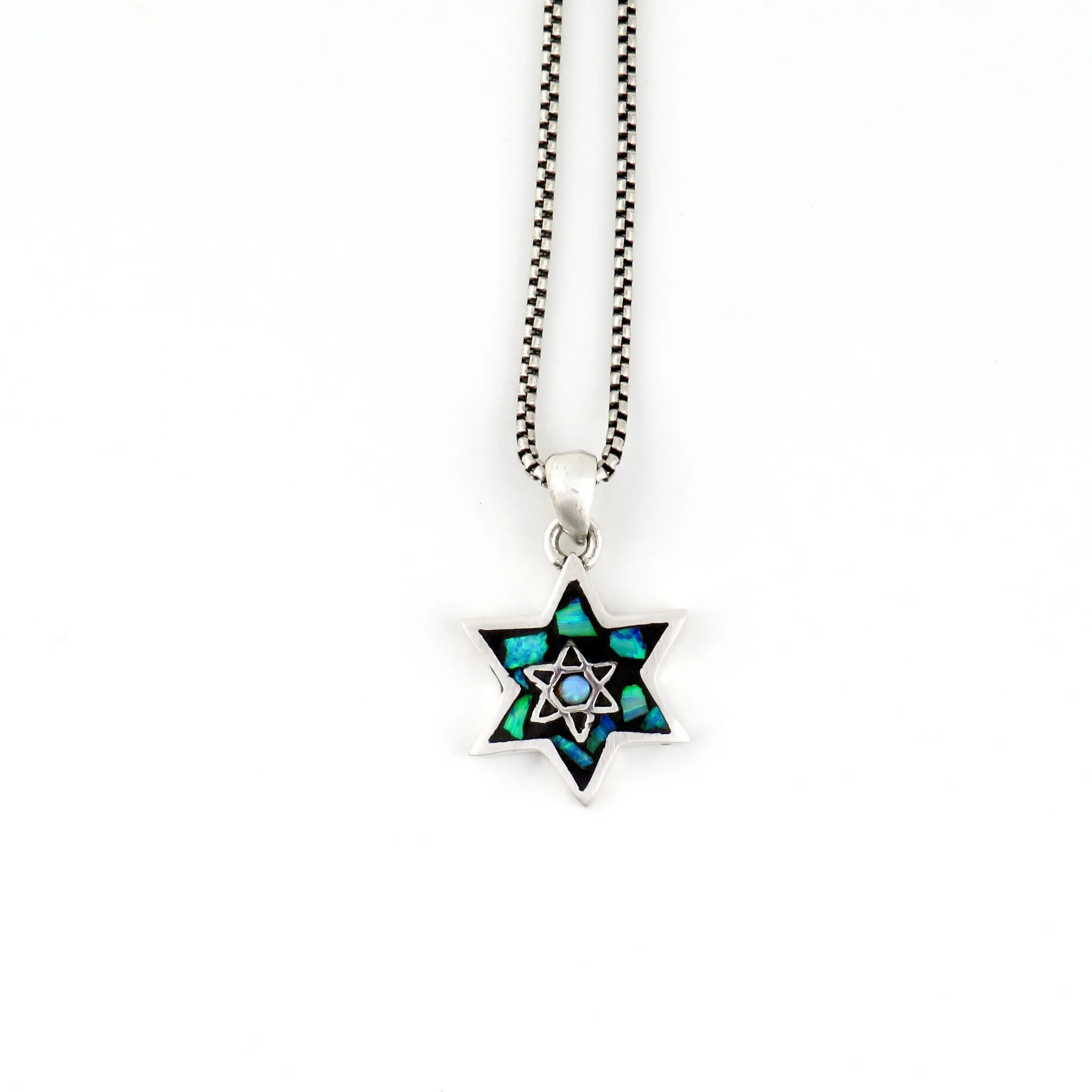 Double-Sided Opal Star of David/Menorah Necklace