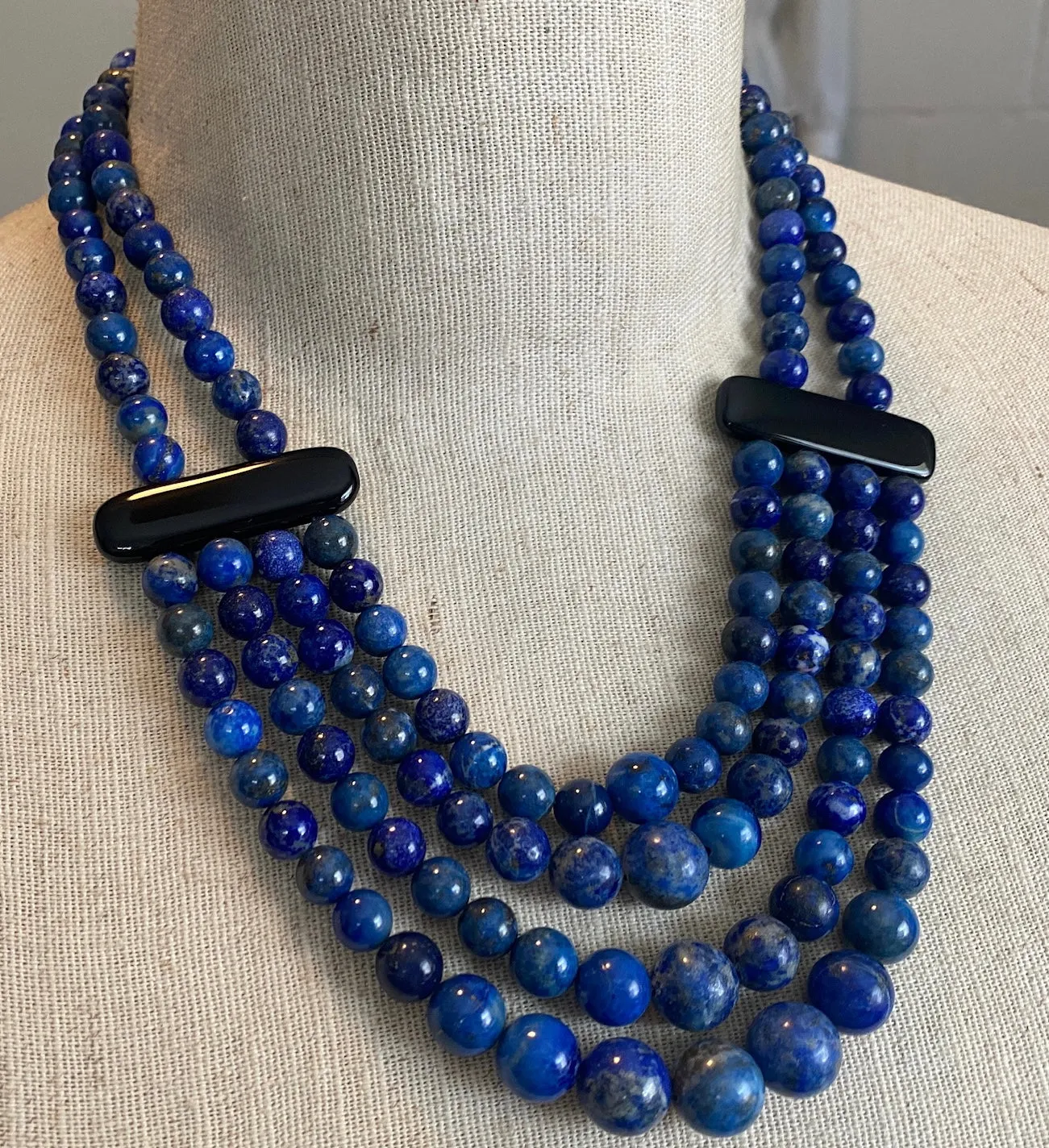 DTR Jay King Sterling Silver 925 Blue Lapis Black Onyx Multistrand Necklace