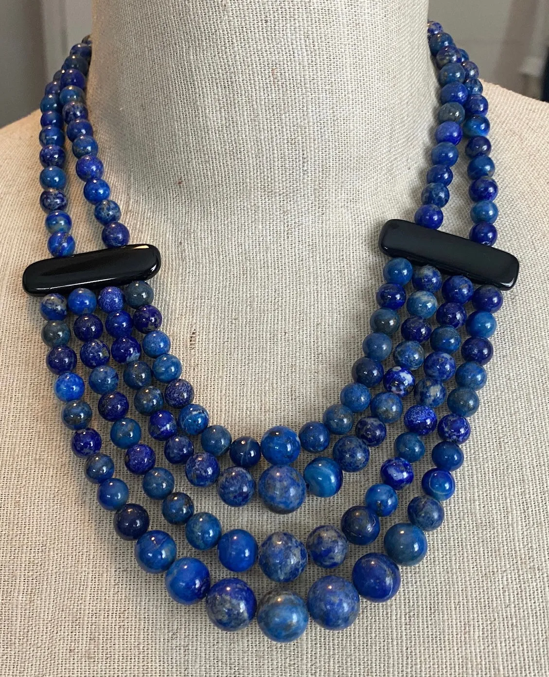 DTR Jay King Sterling Silver 925 Blue Lapis Black Onyx Multistrand Necklace