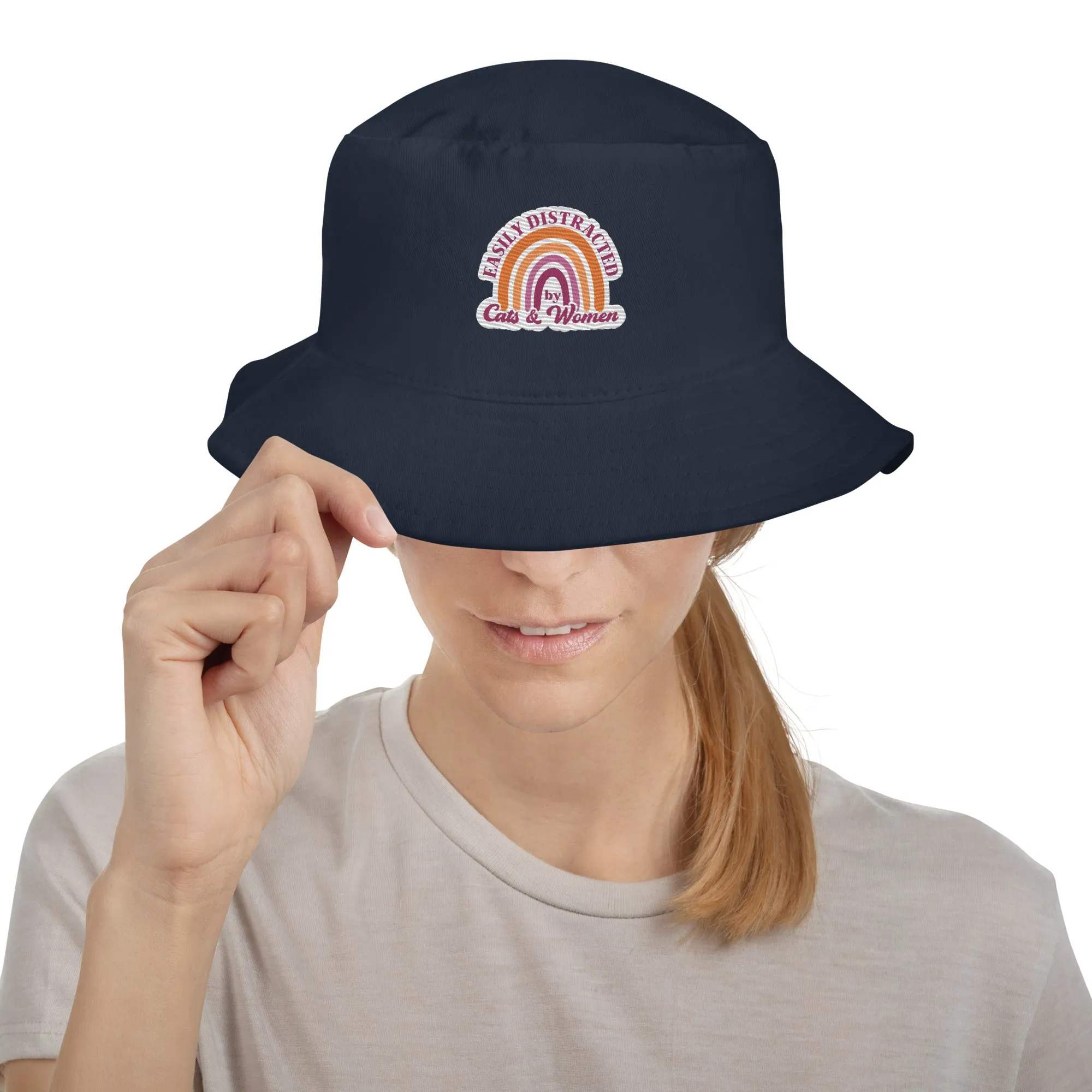 EASILY DISTRACTED by CATS & WOMEN Premium Embriodered Bucket Hat