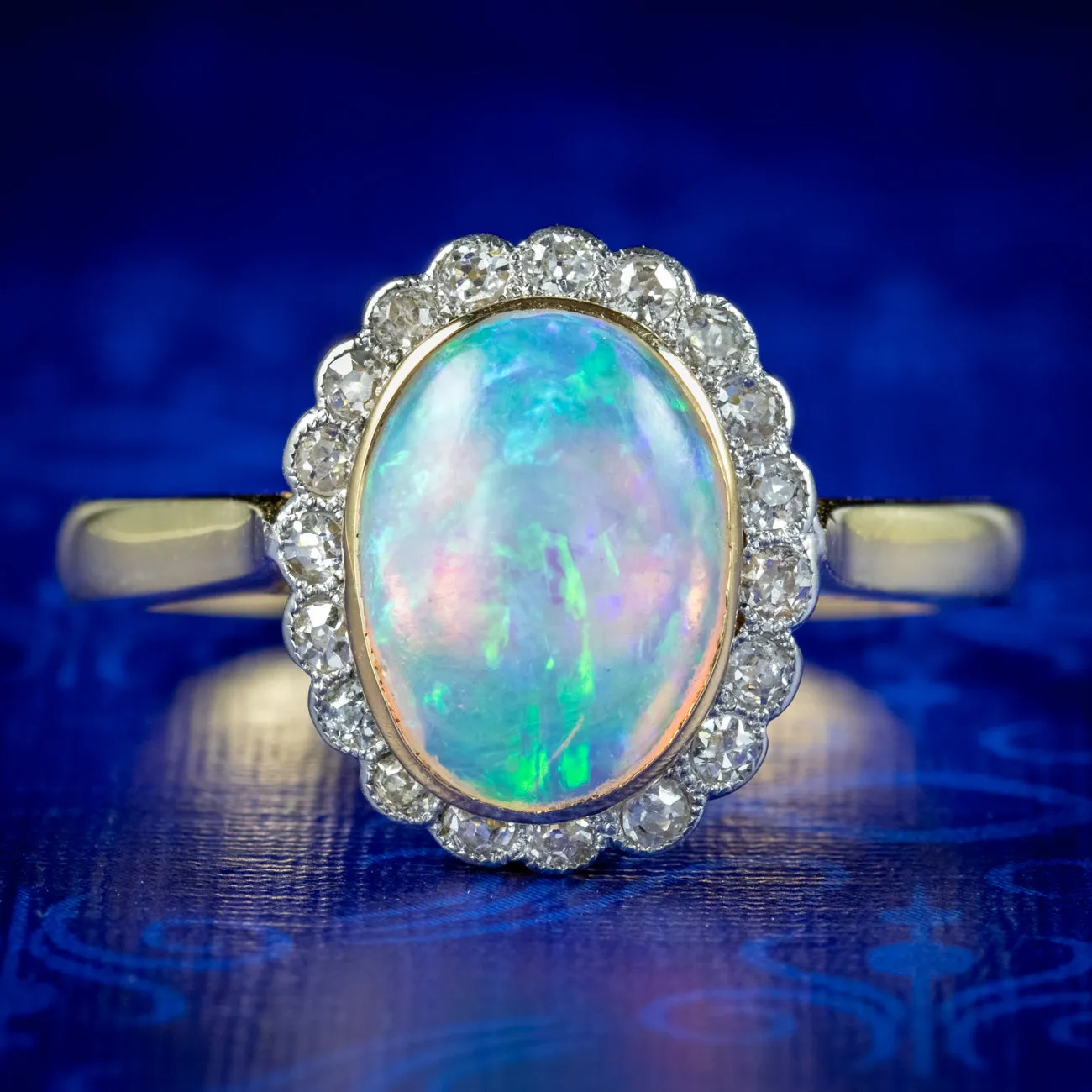 Edwardian Style Opal Diamond Cluster Ring 3ct Opal