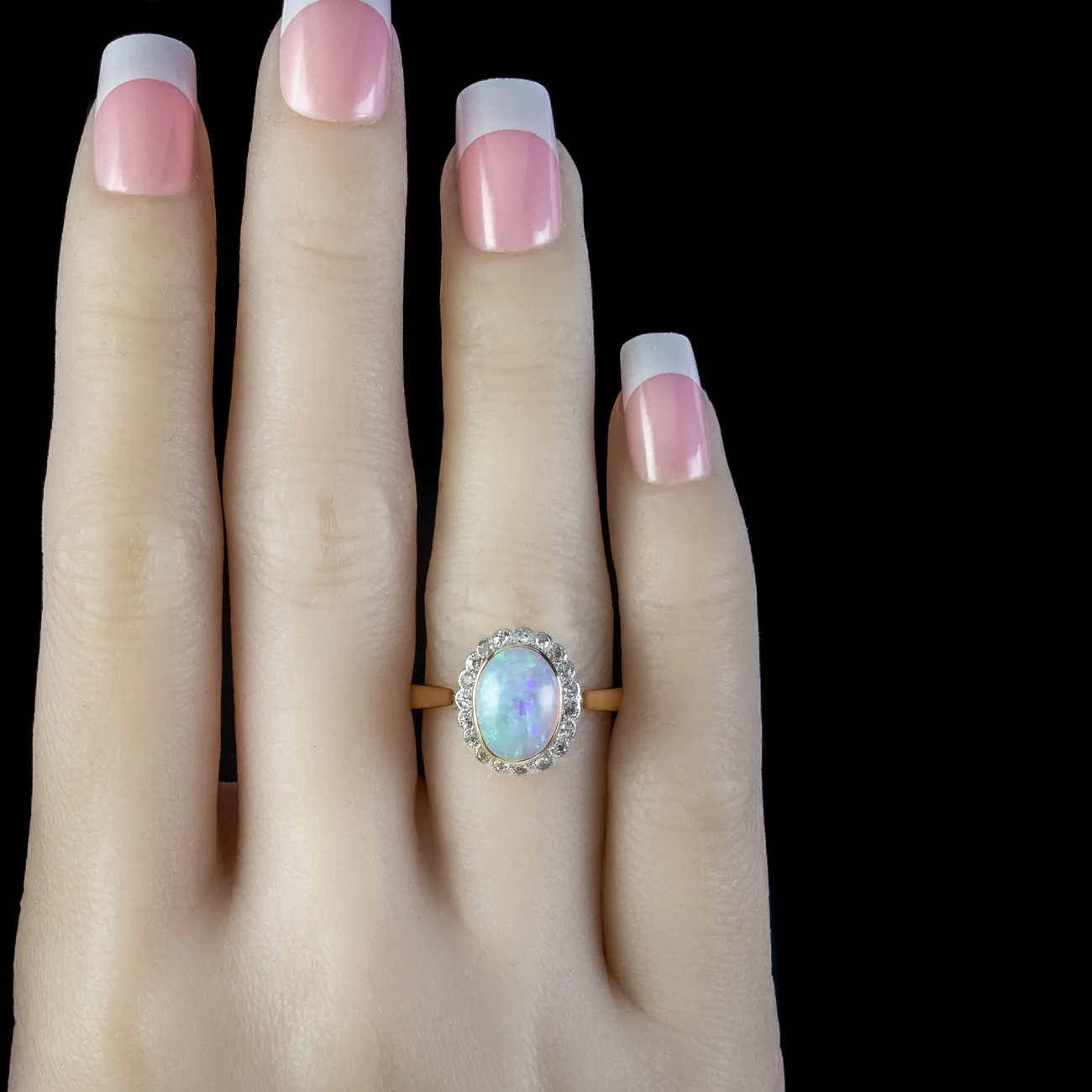 Edwardian Style Opal Diamond Cluster Ring 3ct Opal