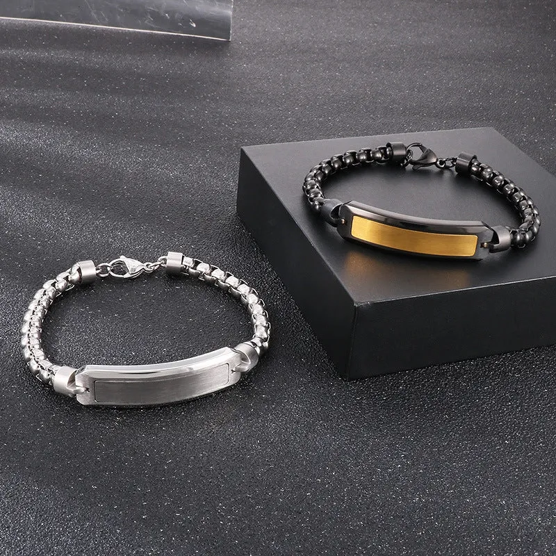 Elegant Curved Bracelet with Laser Lettering and Square Pearl for Men