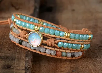 Elegant Handcrafted Opal Bracelet - Bohemian Style with Semi-Precious Stones - Adjustable Size, Perfect for Emotional Healing & Creativity