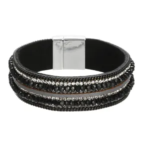 Elegant Rhinestone Leather Bracelet with Magnet Clasp - Vienna Verve Collection