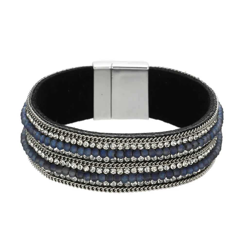 Elegant Rhinestone Leather Bracelet with Magnet Clasp - Vienna Verve Collection