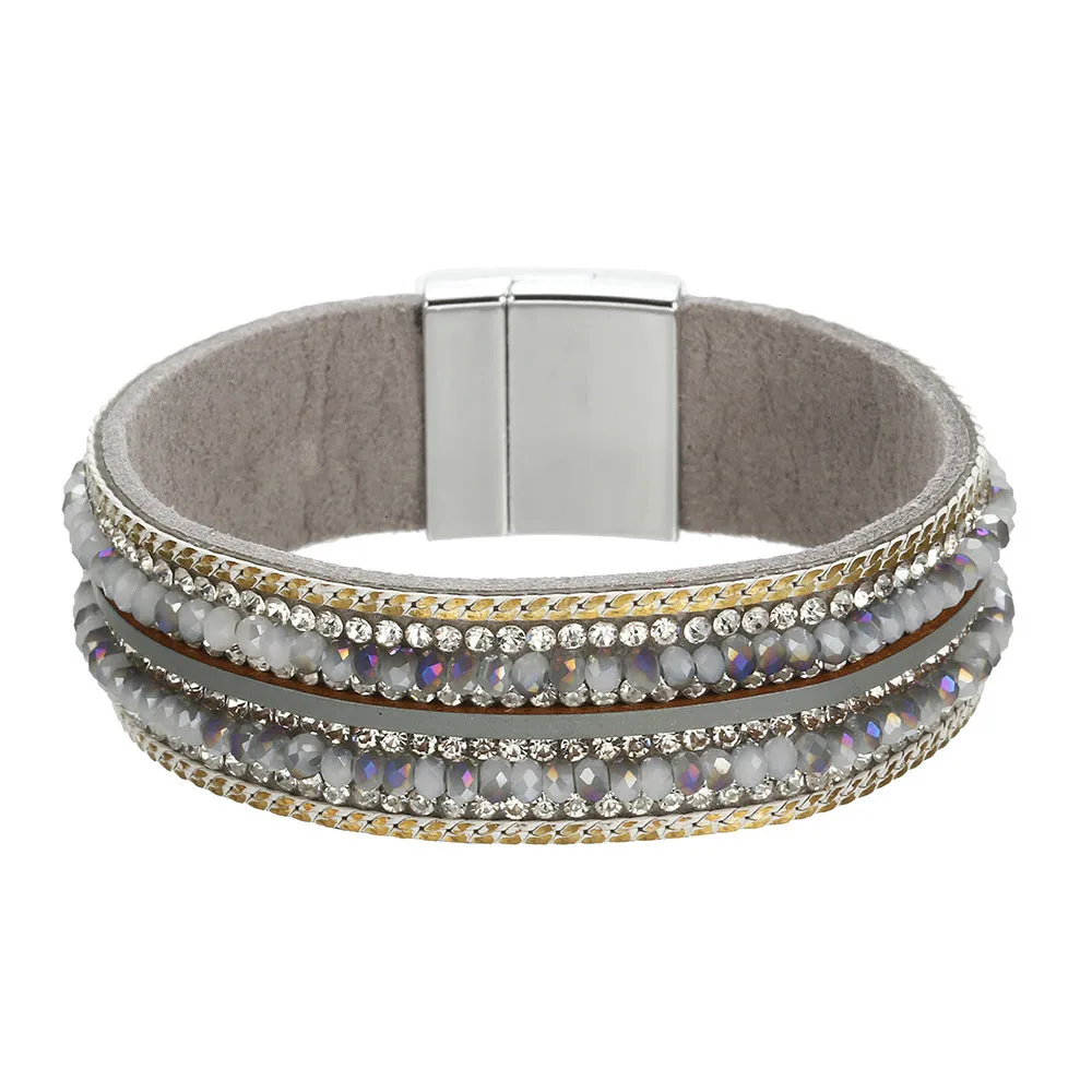 Elegant Rhinestone Leather Bracelet with Magnet Clasp - Vienna Verve Collection