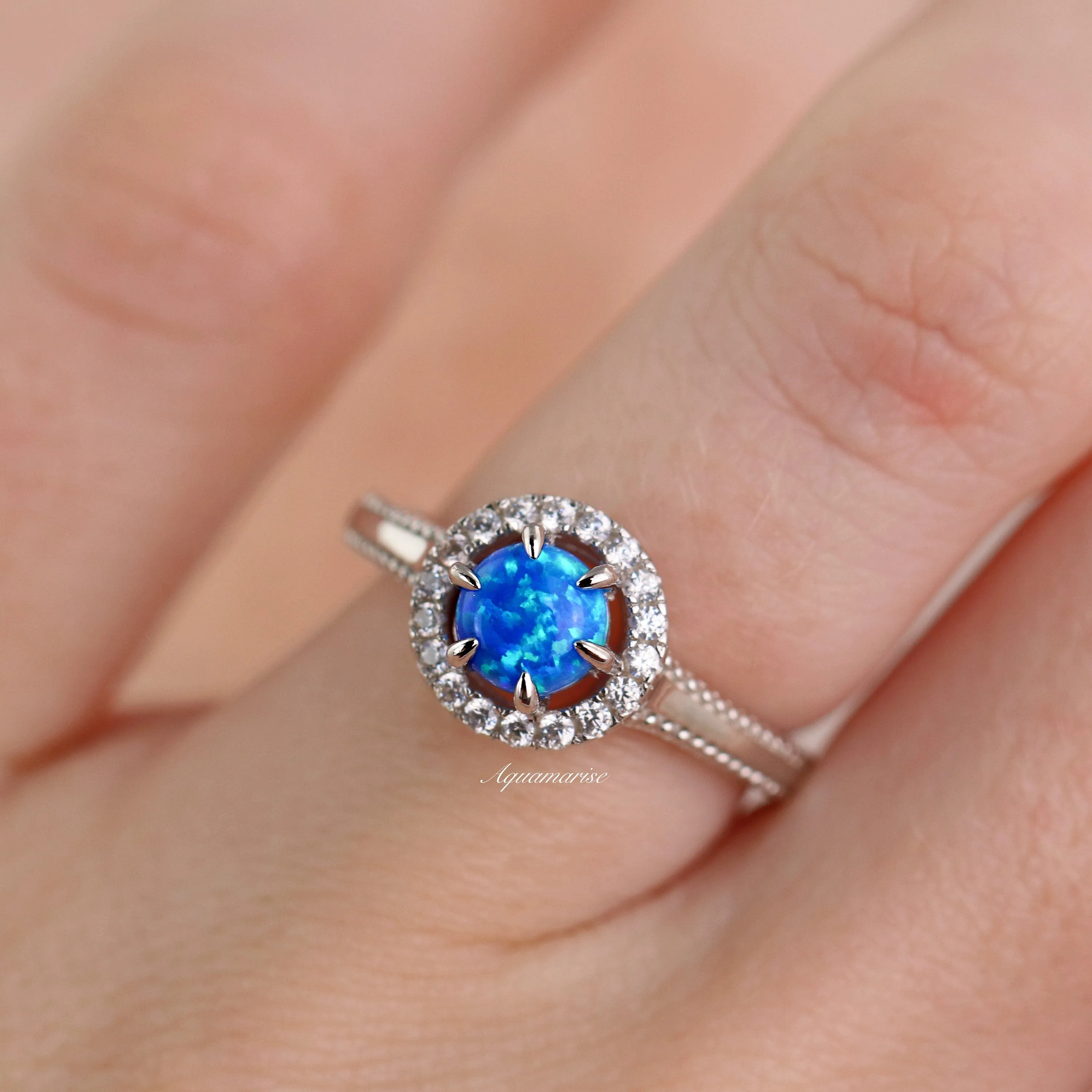 Ella Blue Fire Opal Ring- Sterling Silver