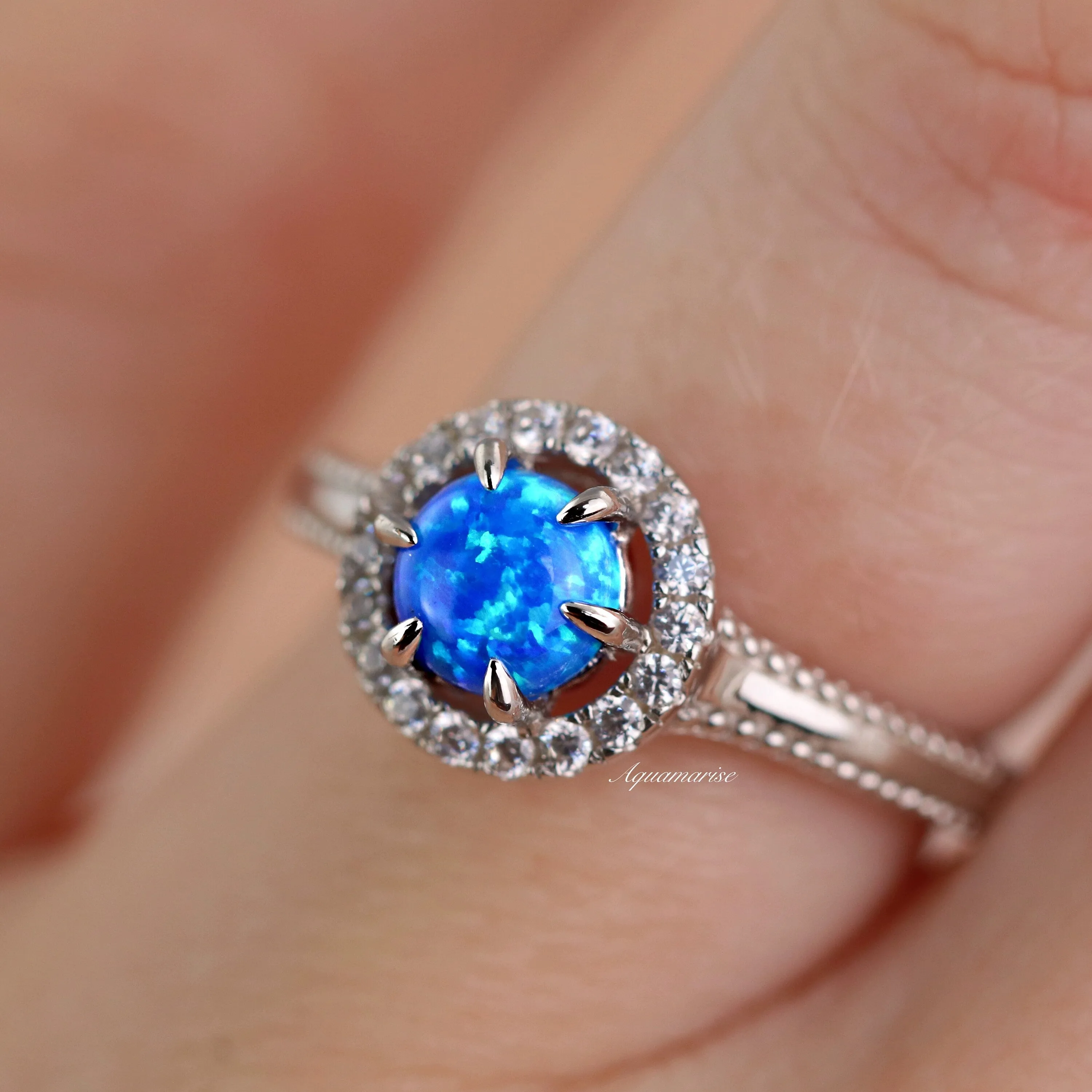 Ella Blue Fire Opal Ring- Sterling Silver