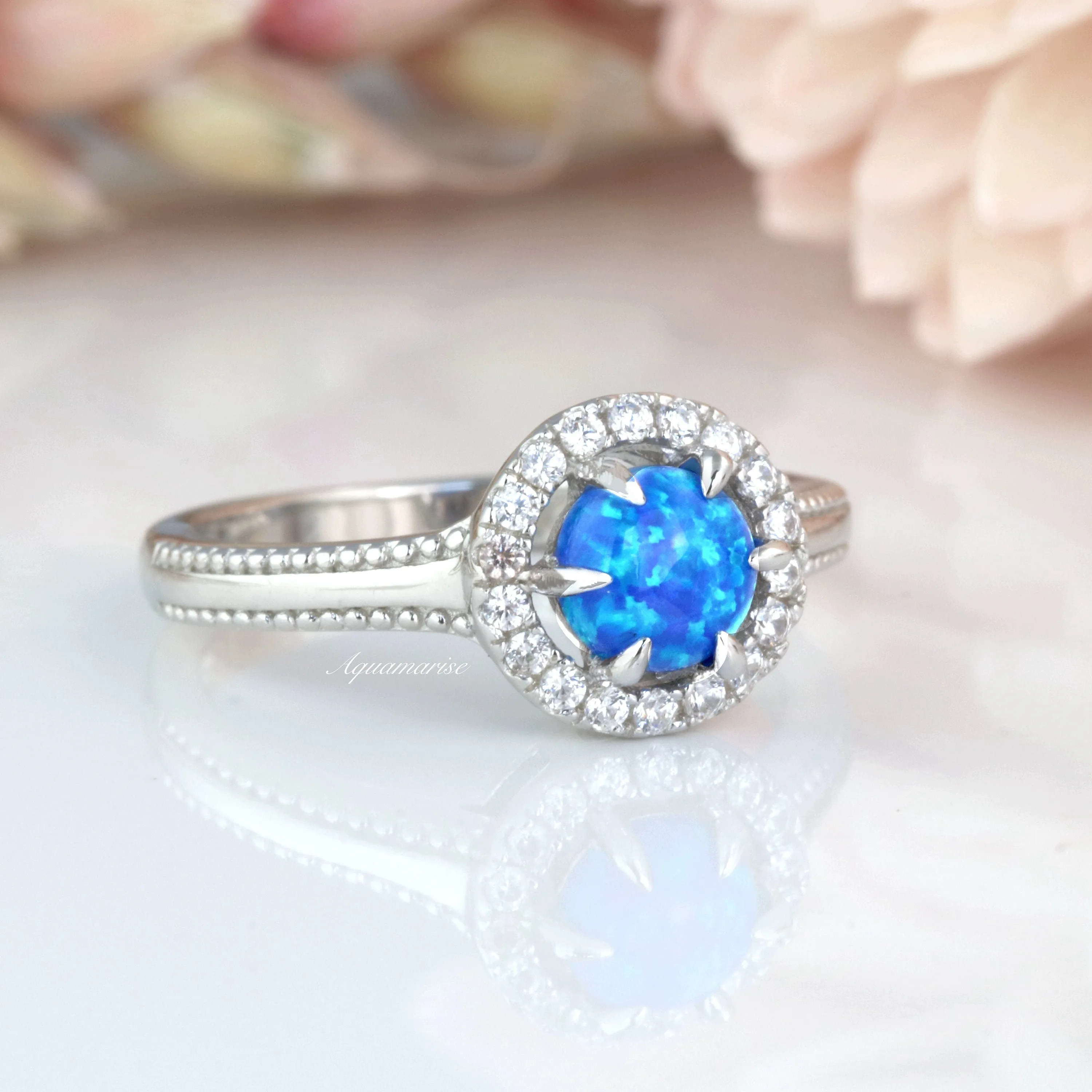 Ella Blue Fire Opal Ring- Sterling Silver