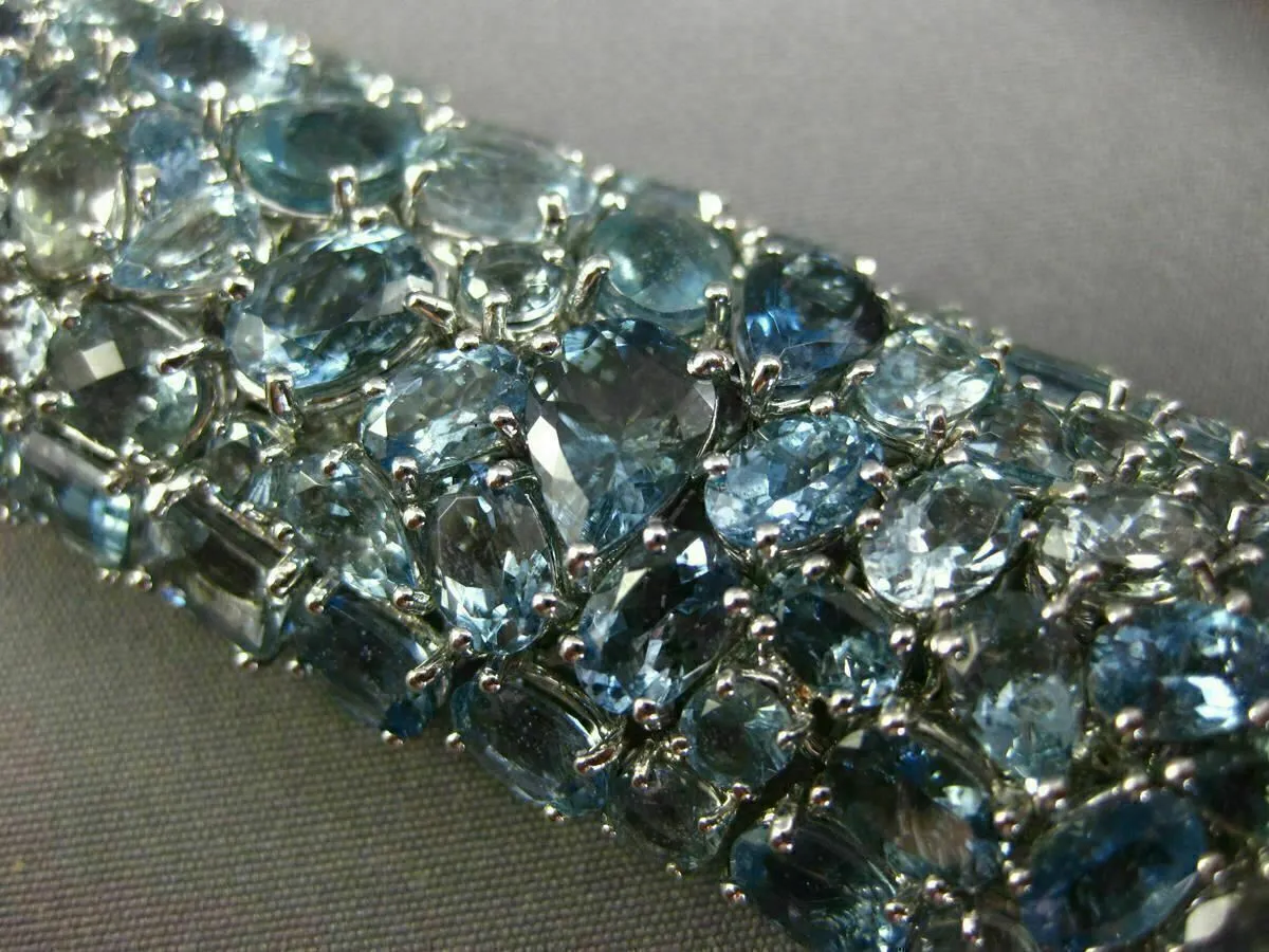 ESTATE MASSIVE 70.37CT AAA AQUAMARINE 18K WHITE GOLD 3D COCKTAIL TENNIS BRACELET