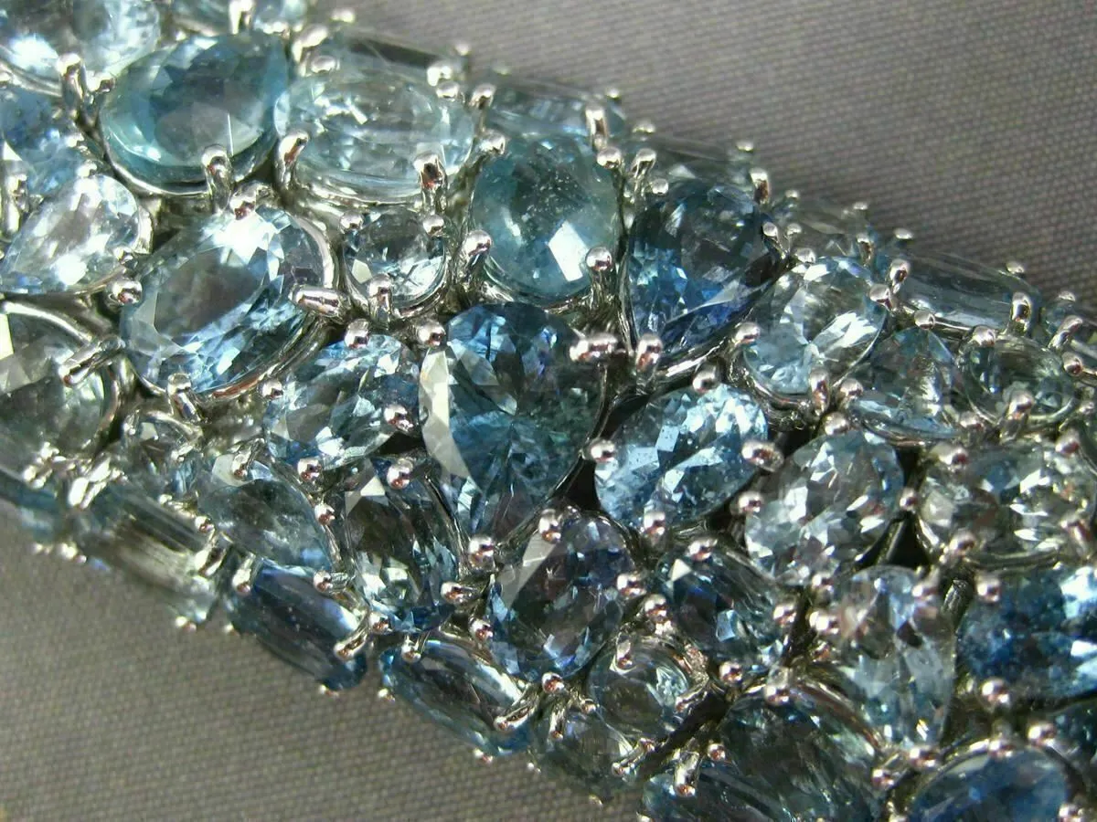 ESTATE MASSIVE 70.37CT AAA AQUAMARINE 18K WHITE GOLD 3D COCKTAIL TENNIS BRACELET