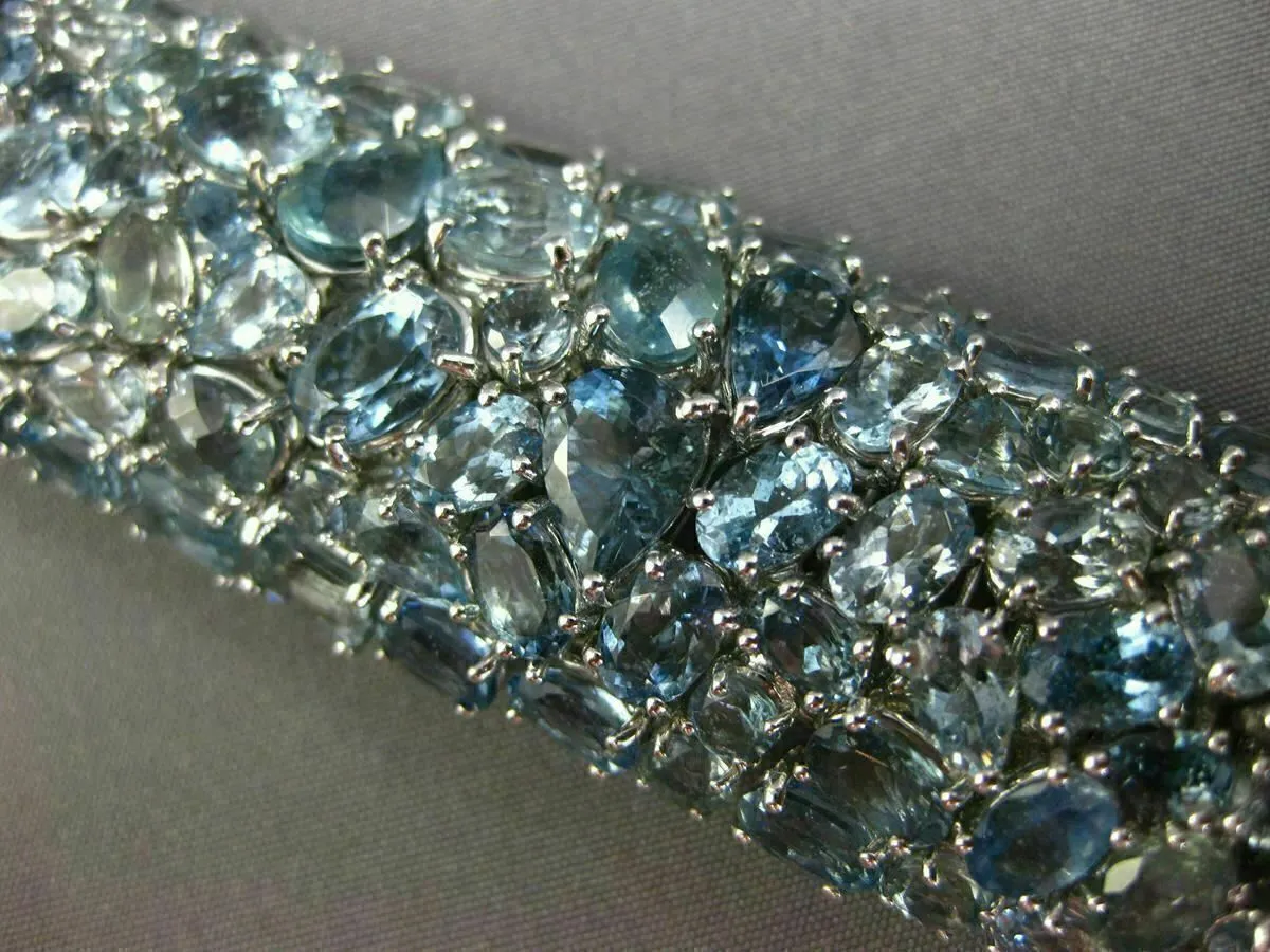 ESTATE MASSIVE 70.37CT AAA AQUAMARINE 18K WHITE GOLD 3D COCKTAIL TENNIS BRACELET