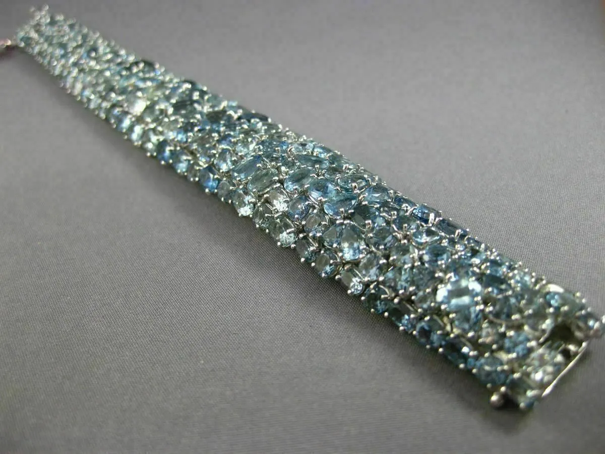 ESTATE MASSIVE 70.37CT AAA AQUAMARINE 18K WHITE GOLD 3D COCKTAIL TENNIS BRACELET