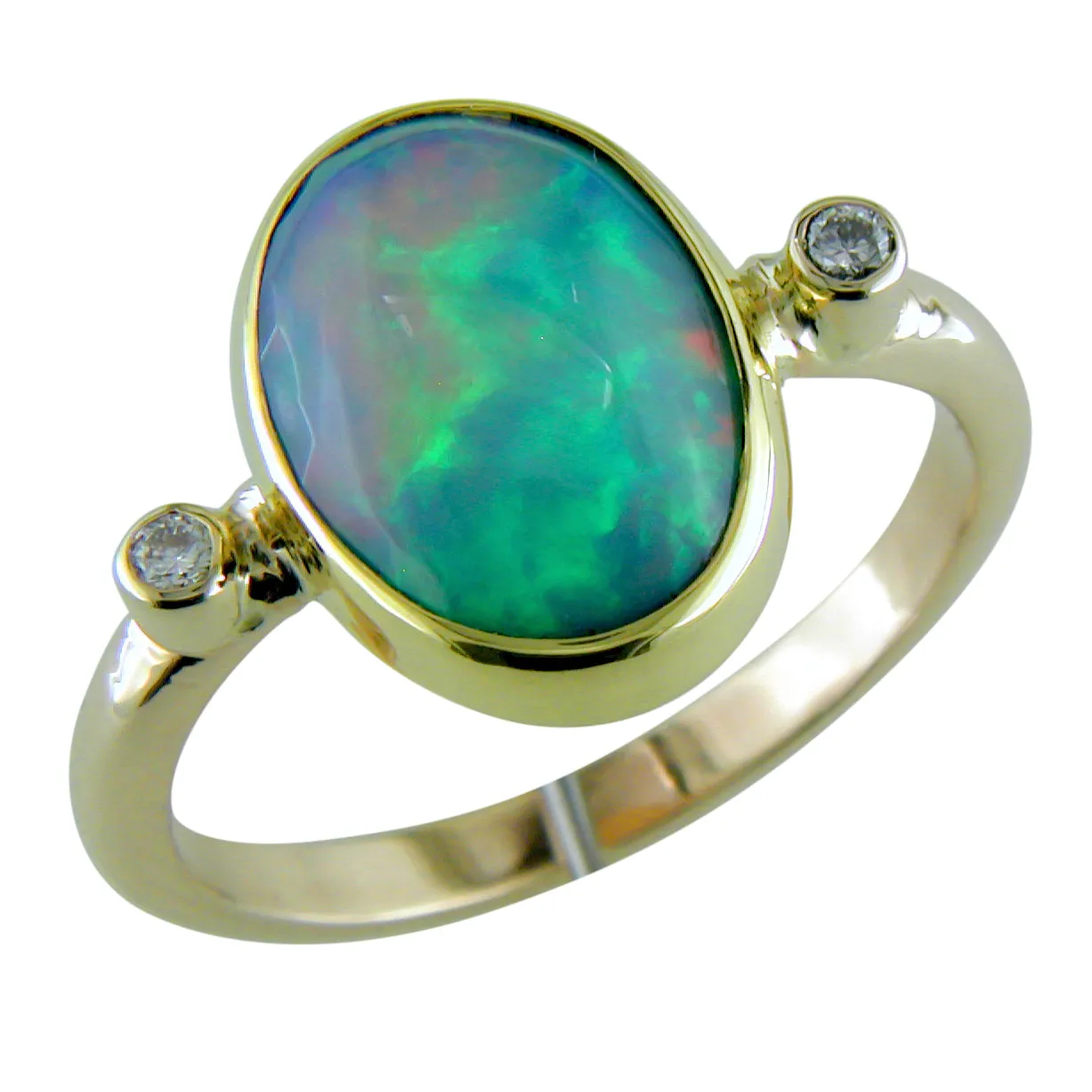 Ethiopian Opal Harlequin Oval Gold Ring