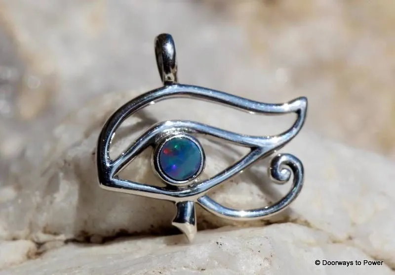 Eye of Horus Rainbow Opal Crystal Pendant .925 SS