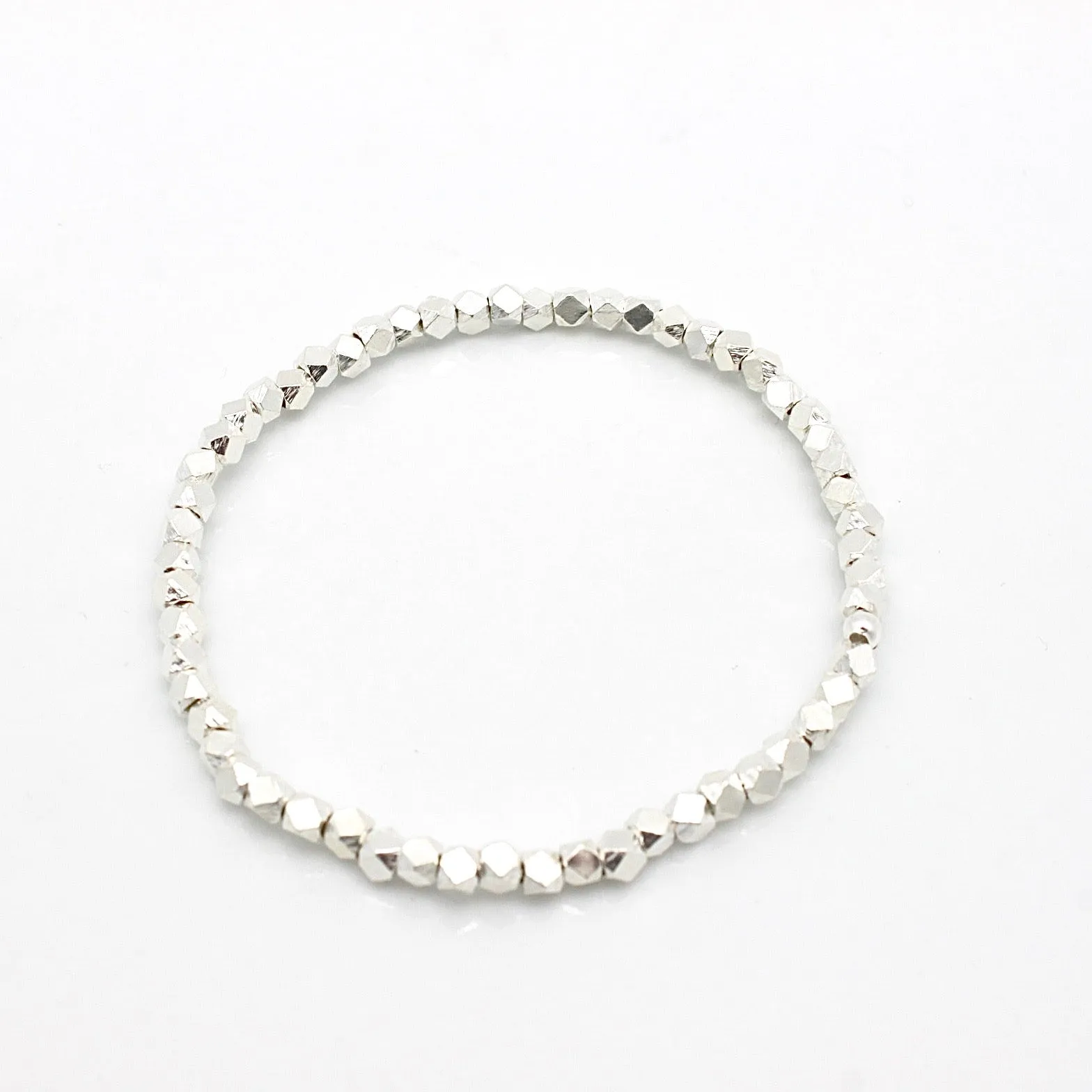 Faceted Fine Silver Stretch Bracelet NO Charm