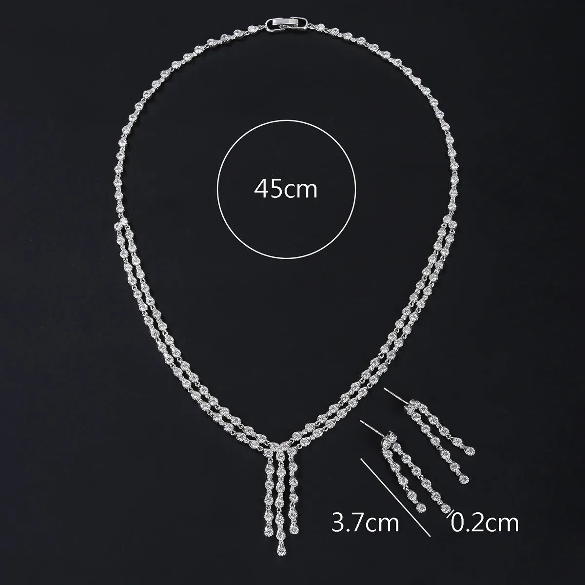 Fashion Design 2 Layers White Color AAA Cubic Zirconia Necklace Earrings Jewelry Sets Women Wedding Accessories Gifts CN10518