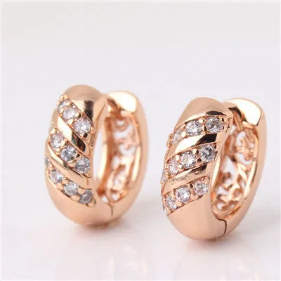 Fashion Engagement jewelry 18K Platinum Gold Plated Hoop Earrings White Crystal Zirconia hollow Hoop Earrings for Women