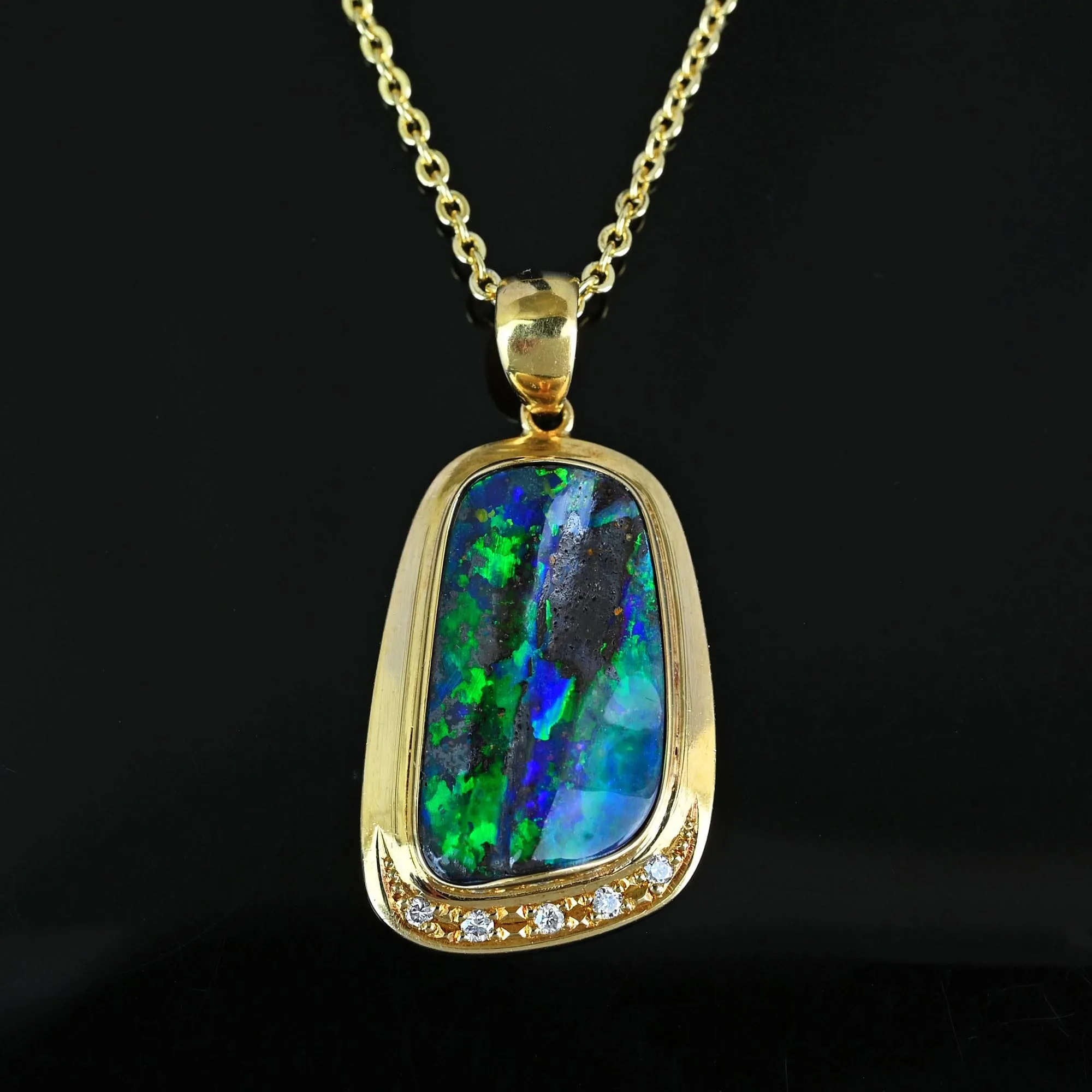 Fine 18K Gold Diamond Accent Boulder Opal Pendant