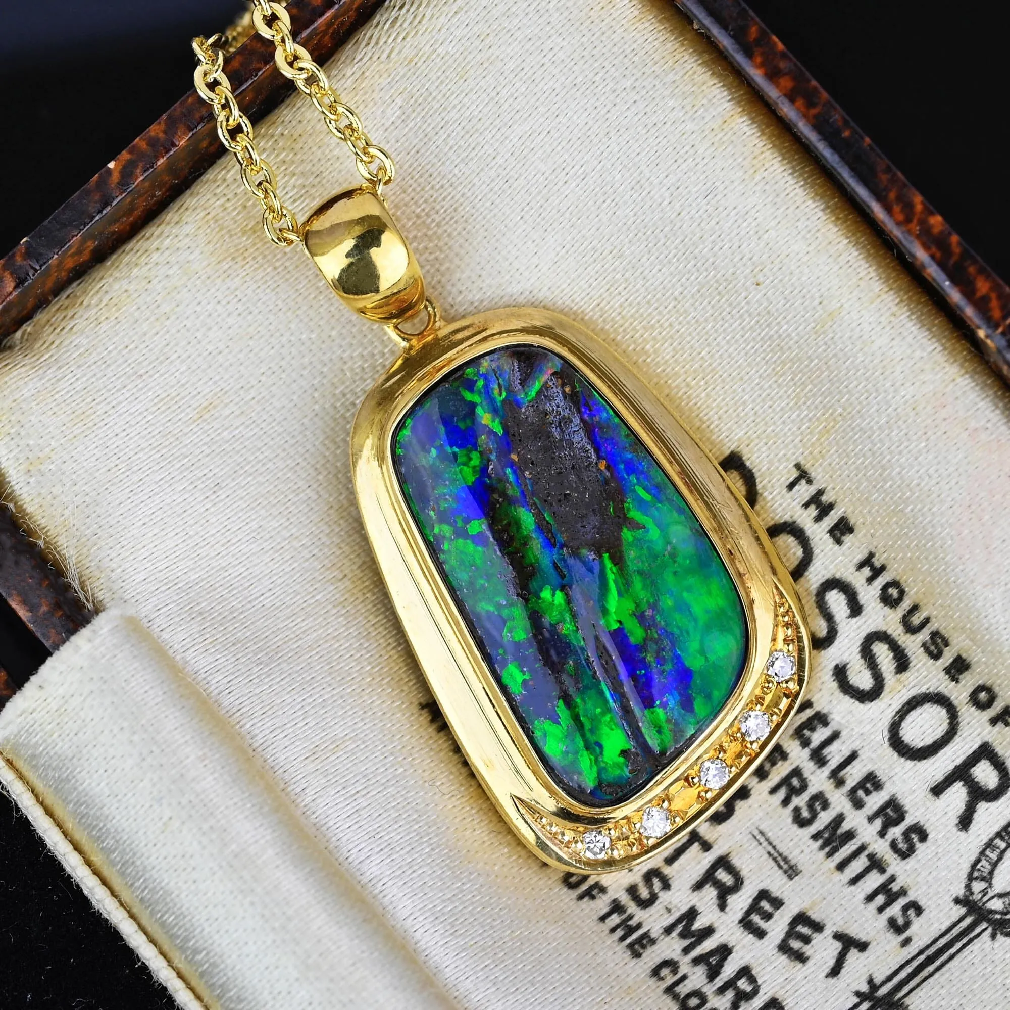 Fine 18K Gold Diamond Accent Boulder Opal Pendant