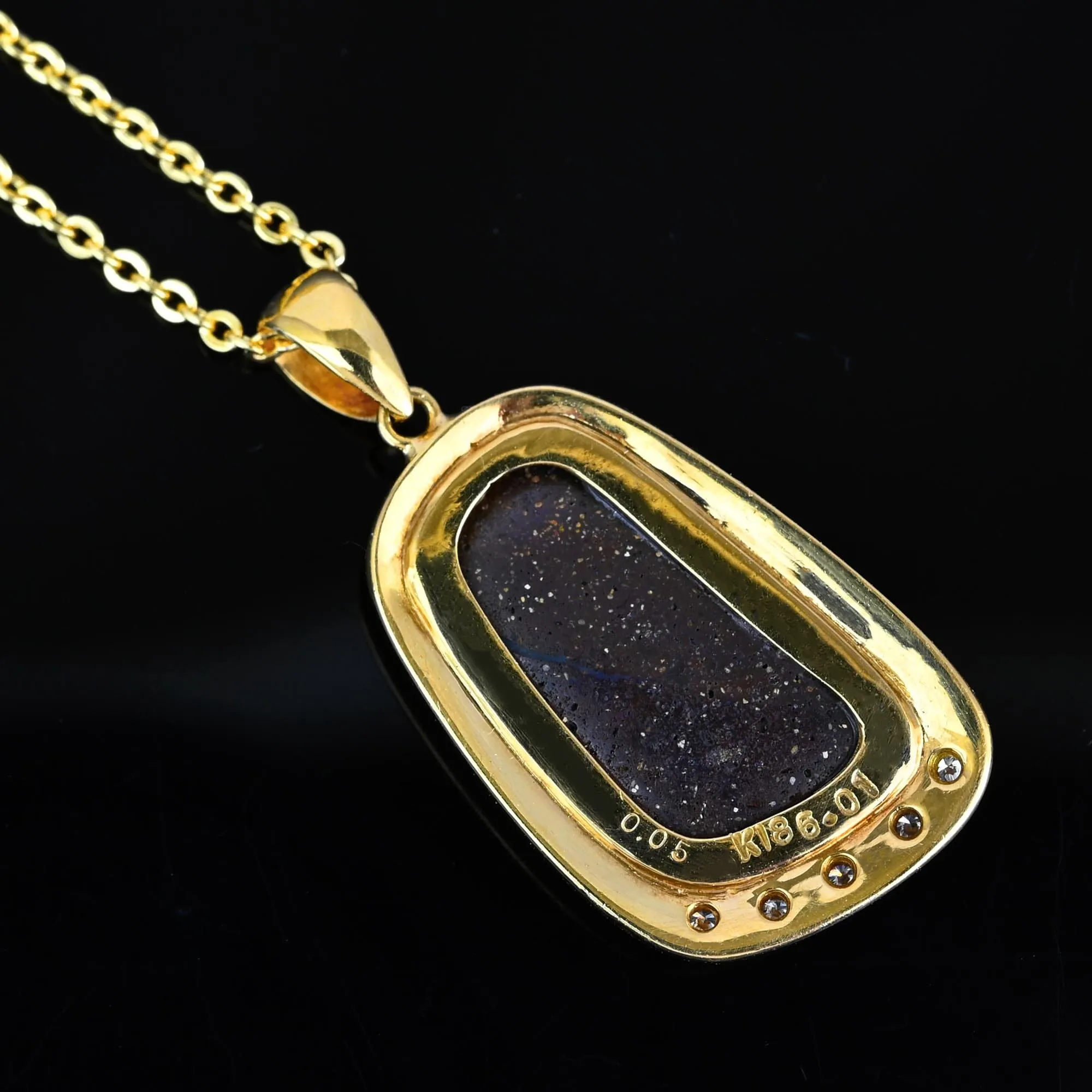 Fine 18K Gold Diamond Accent Boulder Opal Pendant