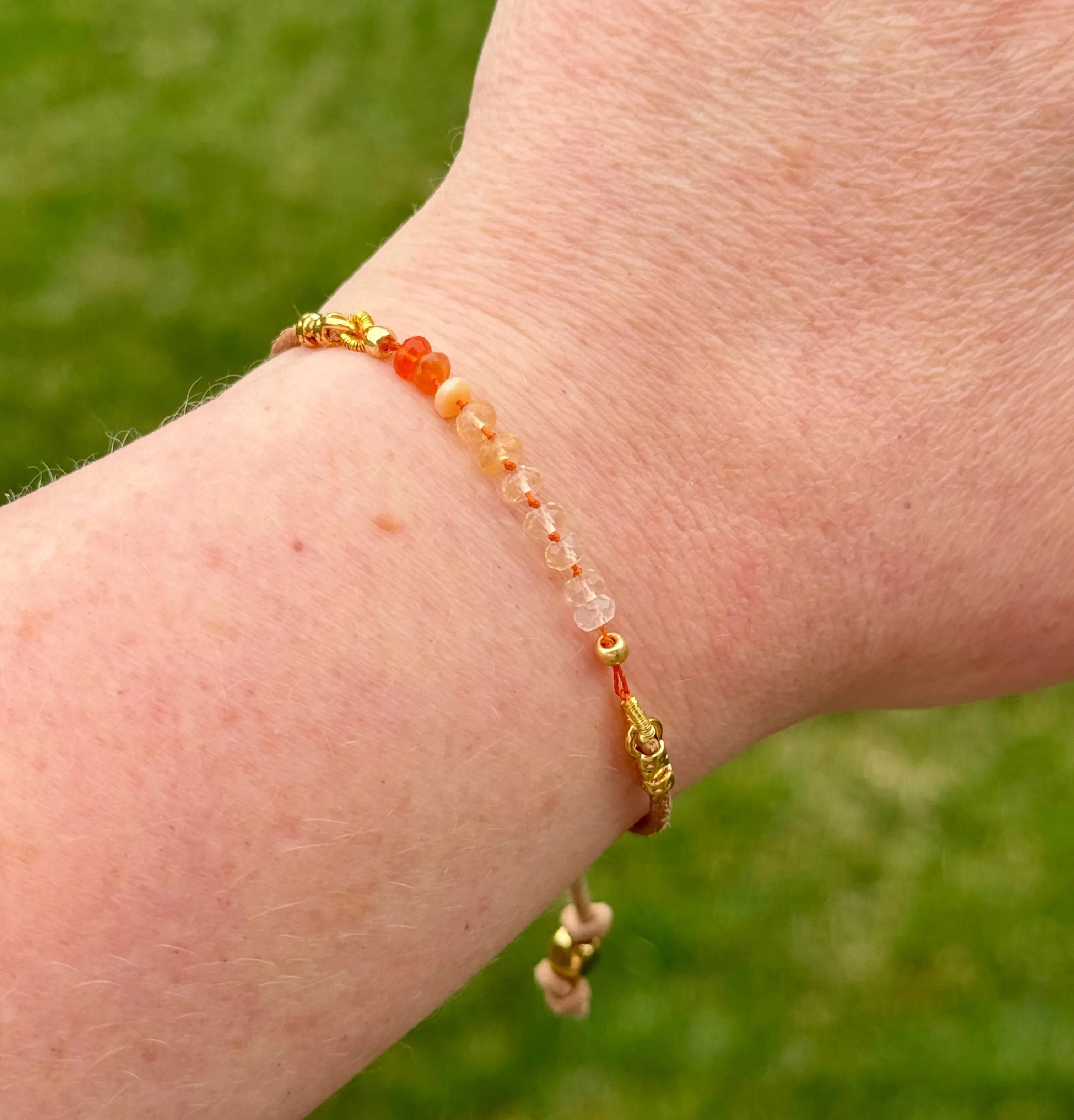 Fire Opal and slide adjustable chain or leather stack bracelet