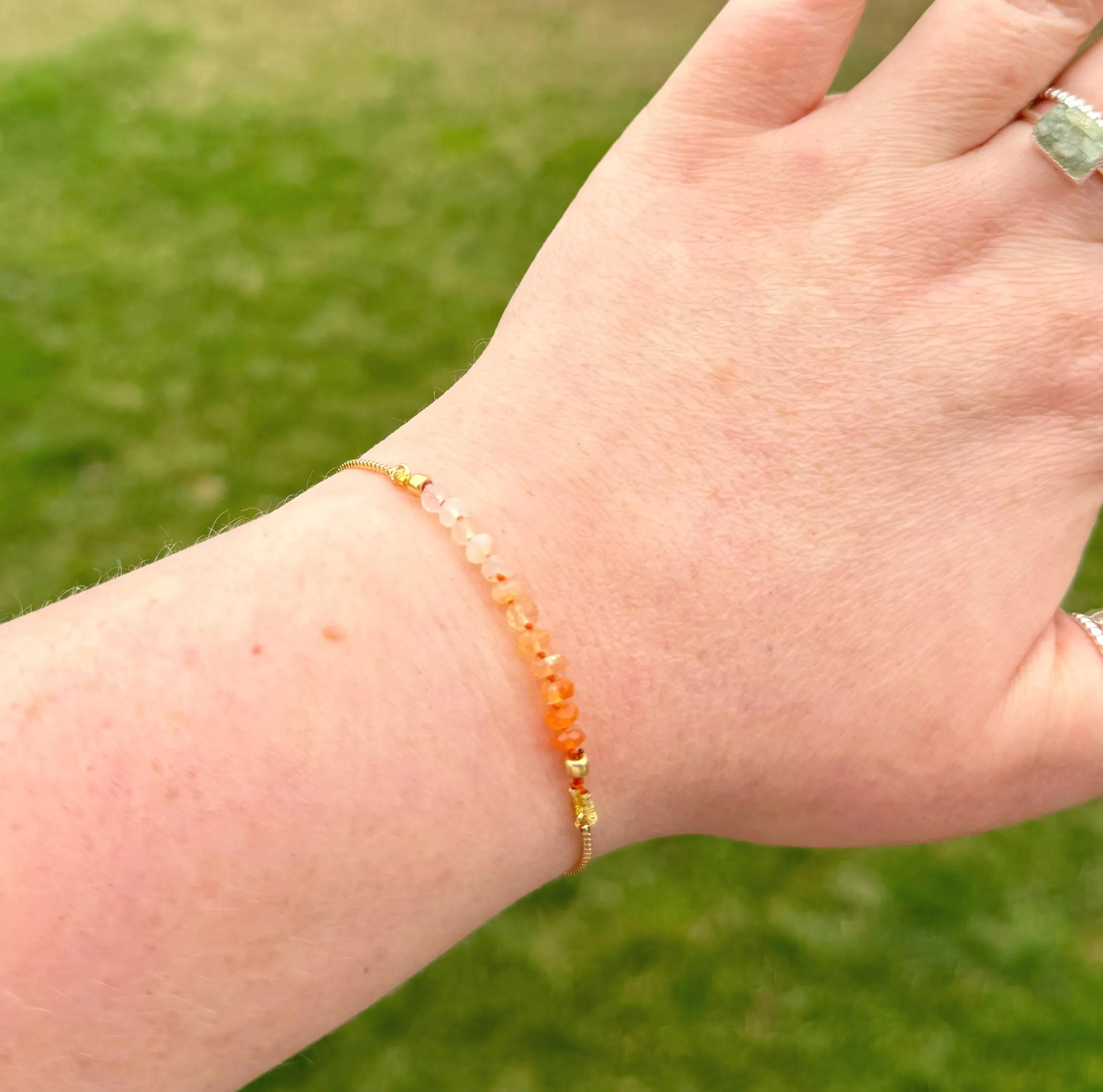 Fire Opal and slide adjustable chain or leather stack bracelet