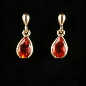 Fire Opal Drop Gold Earrings 9Ct Gold