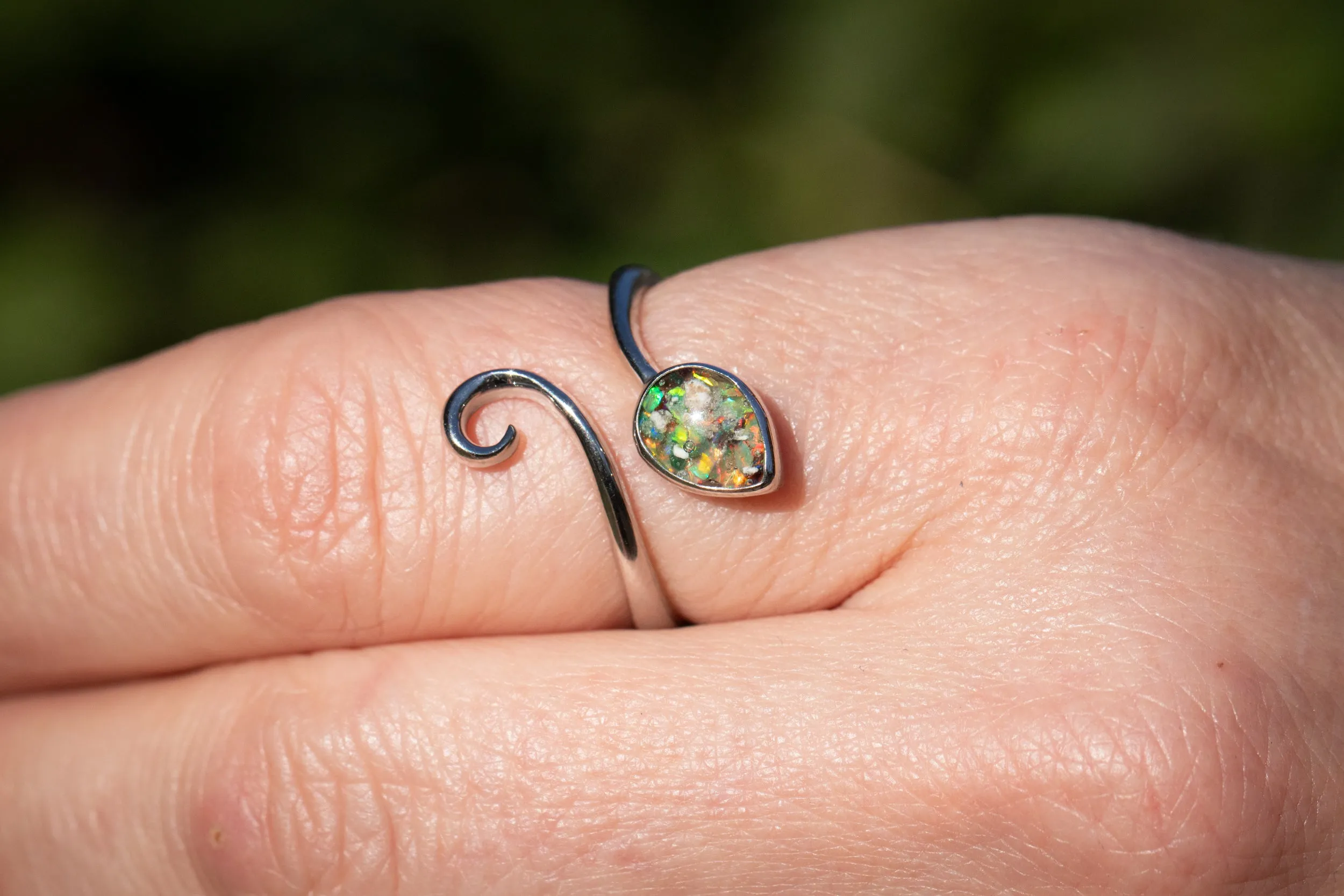 Floating Leaf Opal Ring with Cremation Ashes