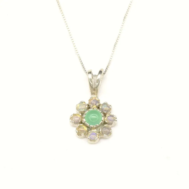 Flower Opal Pendant - Green Chrysoprase Necklace - Vintage Flower Necklace