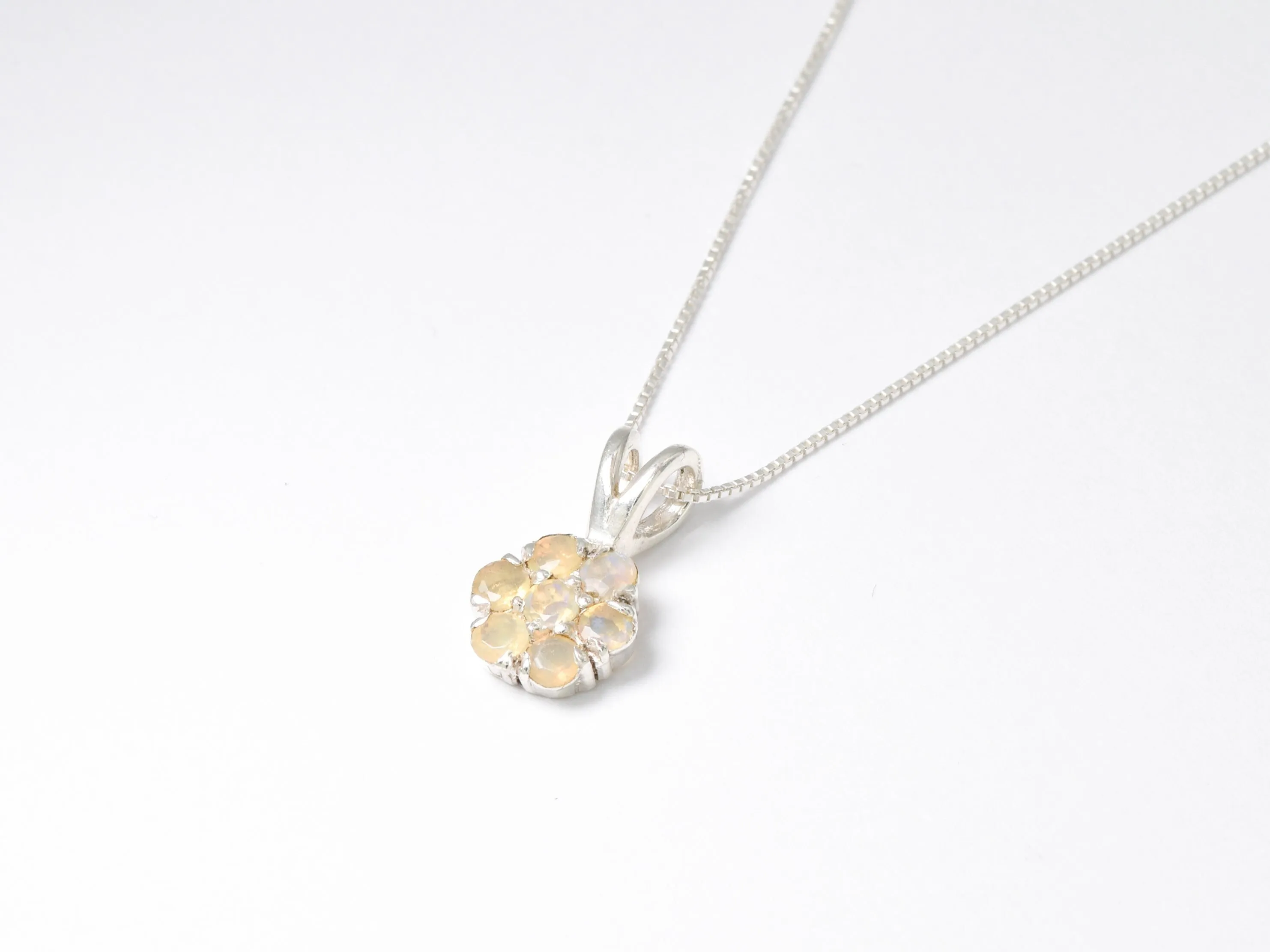 Flower Opal Pendant - Natural Opal Necklace - Yellow Vintage Necklace