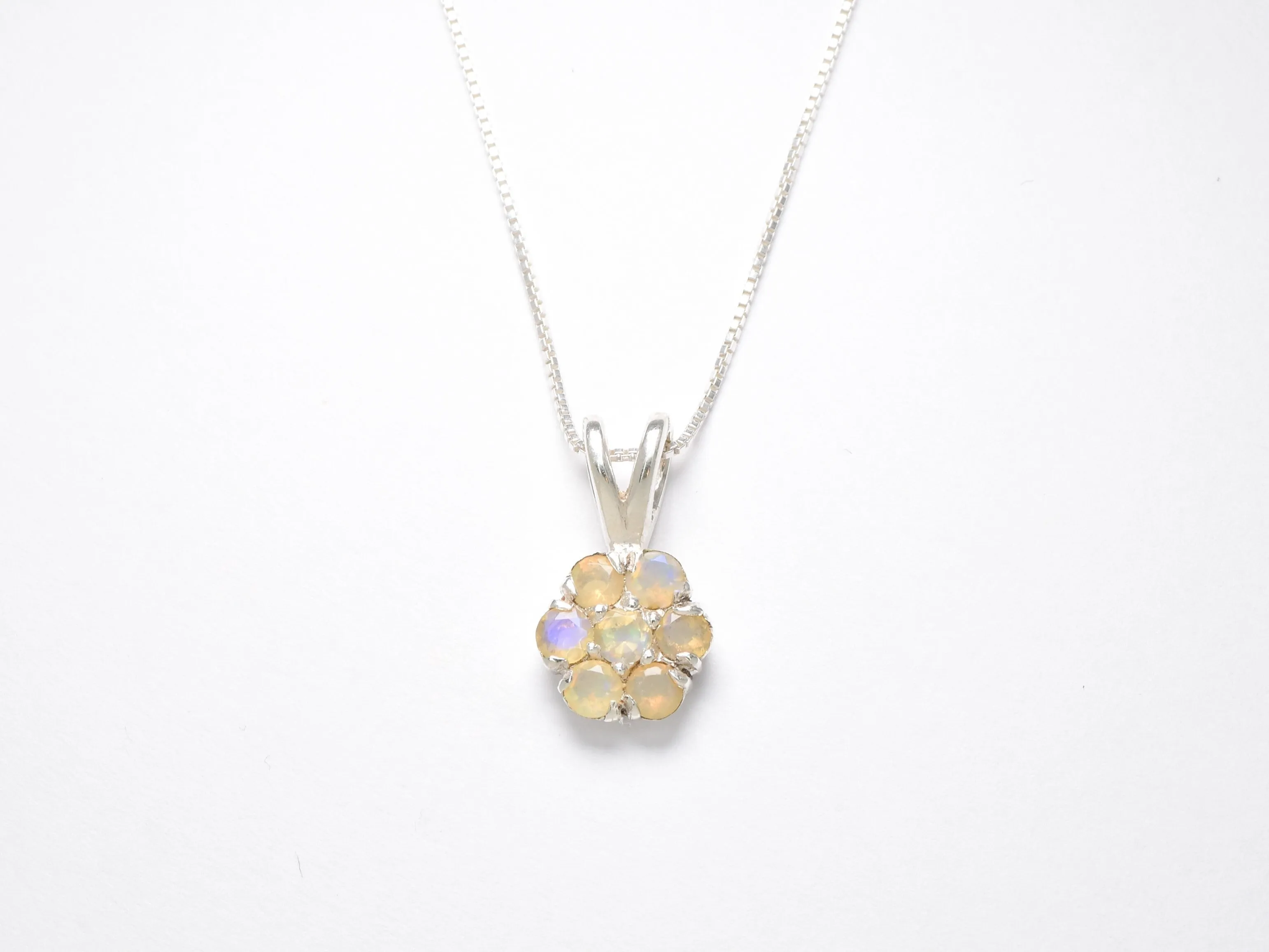 Flower Opal Pendant - Natural Opal Necklace - Yellow Vintage Necklace