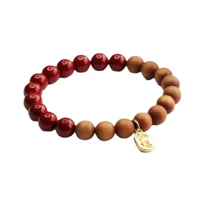 Fortune's Favor Sterling Silver Bracelet with Cinnabar Stone and Taxus Wood