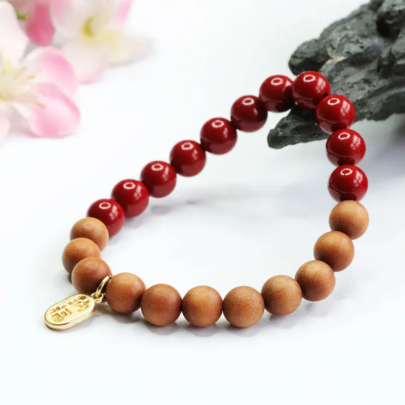 Fortune's Favor Sterling Silver Bracelet with Cinnabar Stone and Taxus Wood