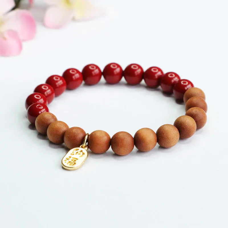 Fortune's Favor Sterling Silver Bracelet with Cinnabar Stone and Taxus Wood