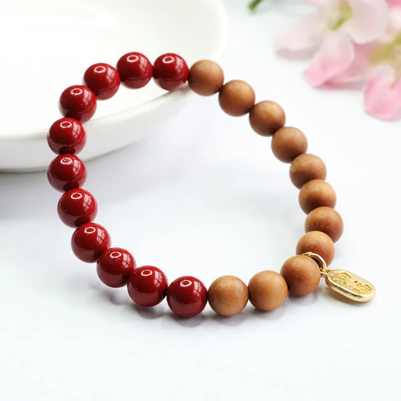 Fortune's Favor Sterling Silver Bracelet with Cinnabar Stone and Taxus Wood